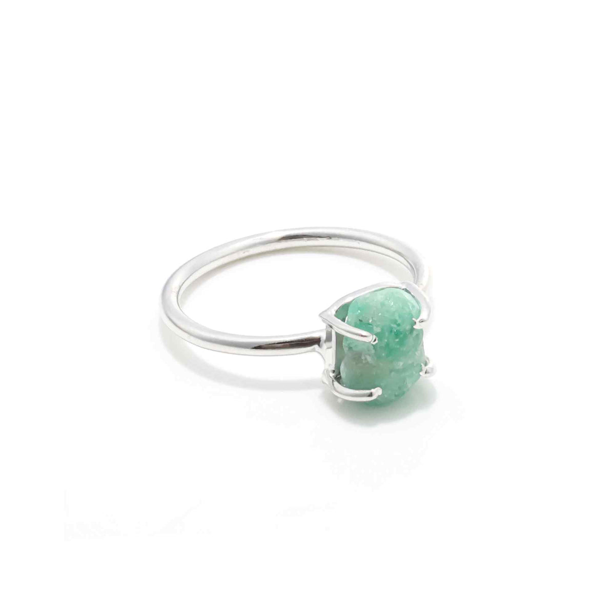 Raw Emerald Ring in 925 Sterling Silver Rough Gemstone Ring Handmade May Birthstone Jewelry