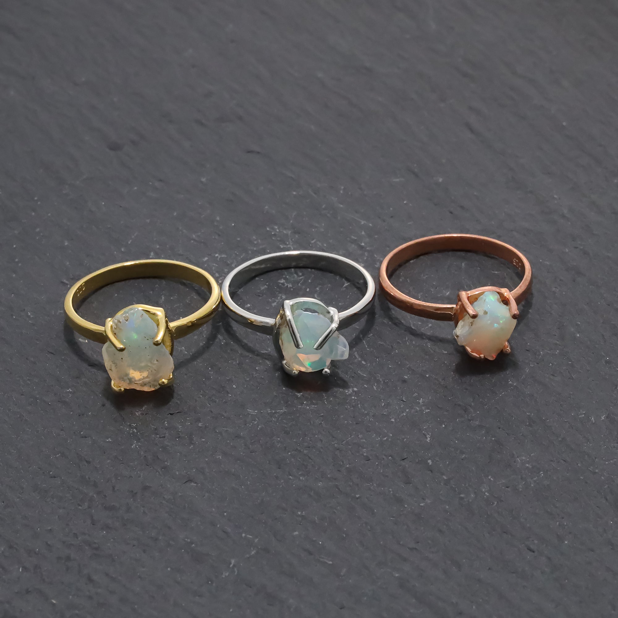 Raw Ethiopian Opal Ring in 925 Sterling Silver Rough Gemstone Ring Handmade October Birthstone Jewelry