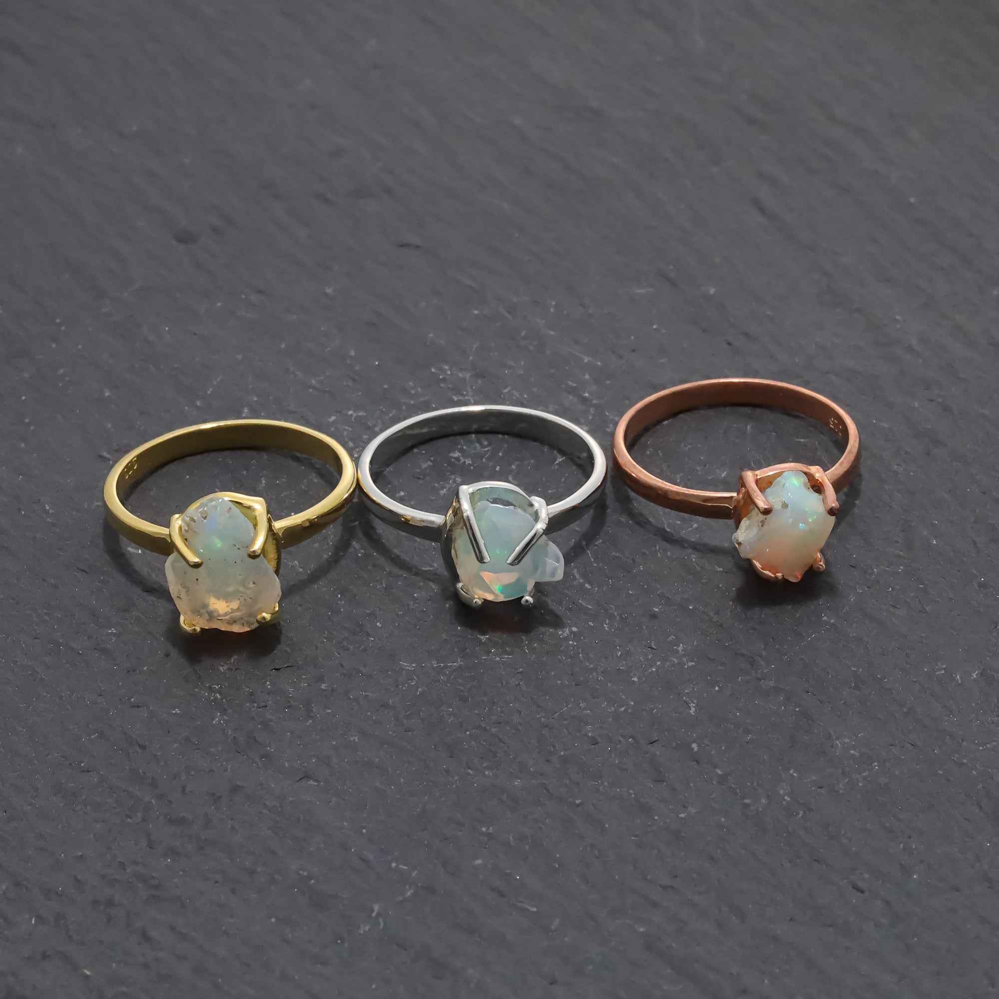 Raw Ethiopian Opal Ring in 925 Sterling Silver Rough Gemstone Ring Handmade October Birthstone Jewelry