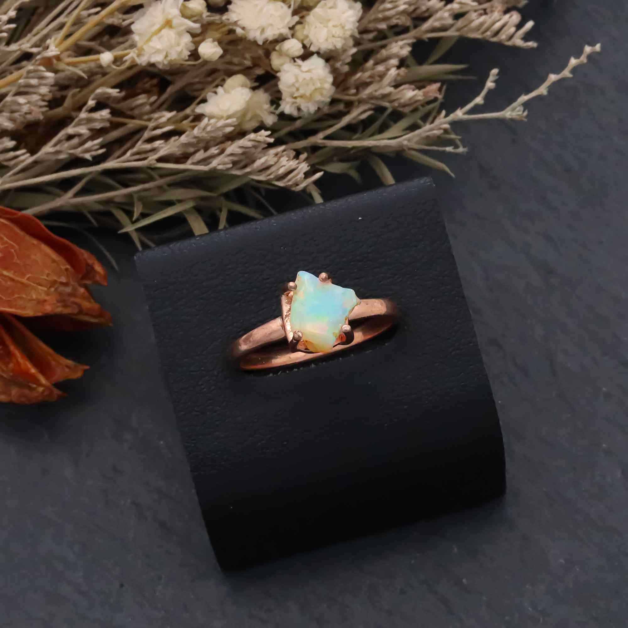 Raw Ethiopian Opal Ringin 925 Sterling Silver Rough Gemstone Ring Handmade October Birthstone Jewelry