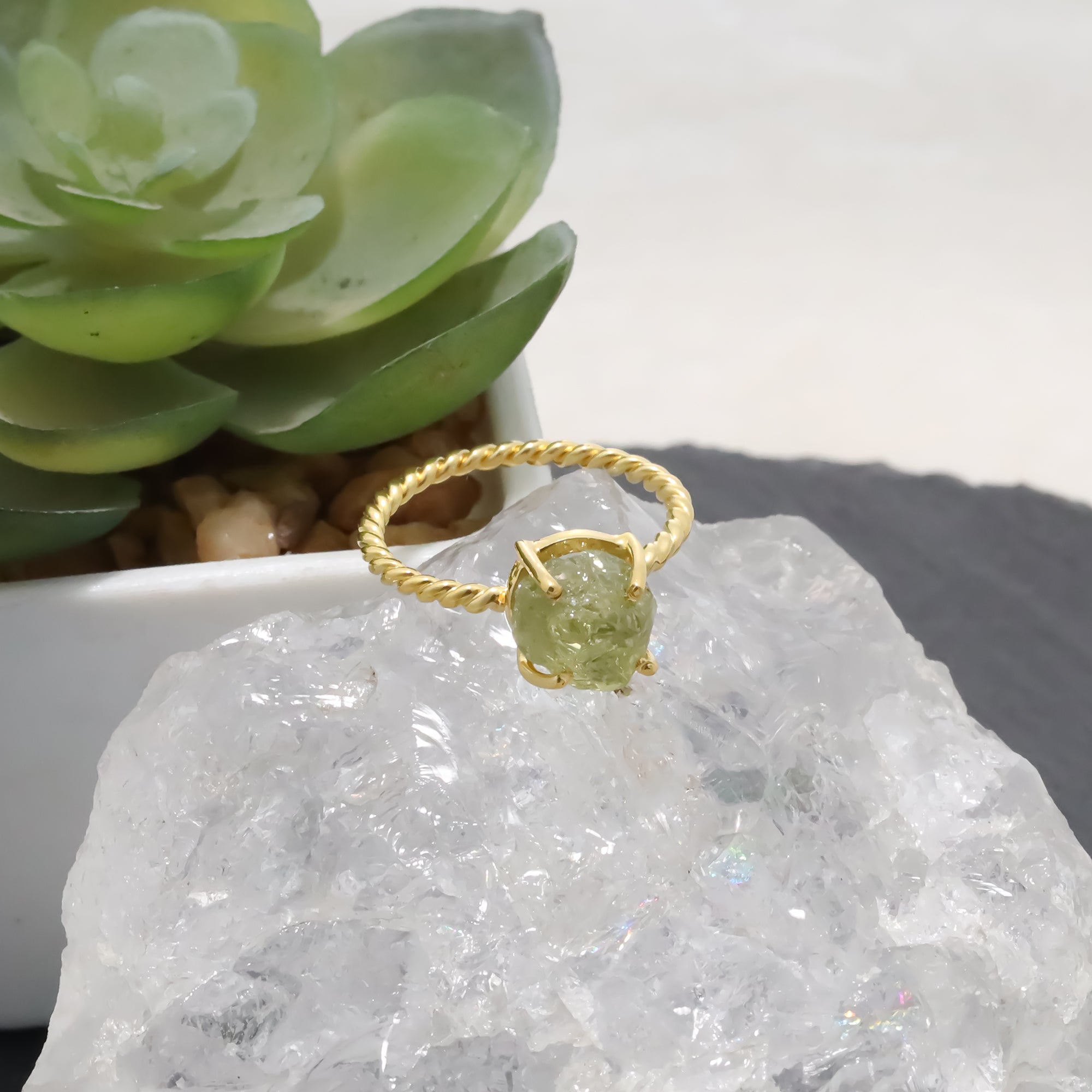 Raw Green Garnet Ring in 925 Sterling Silver Rough Gemstone Ring Handmade January Birthstone Jewelry