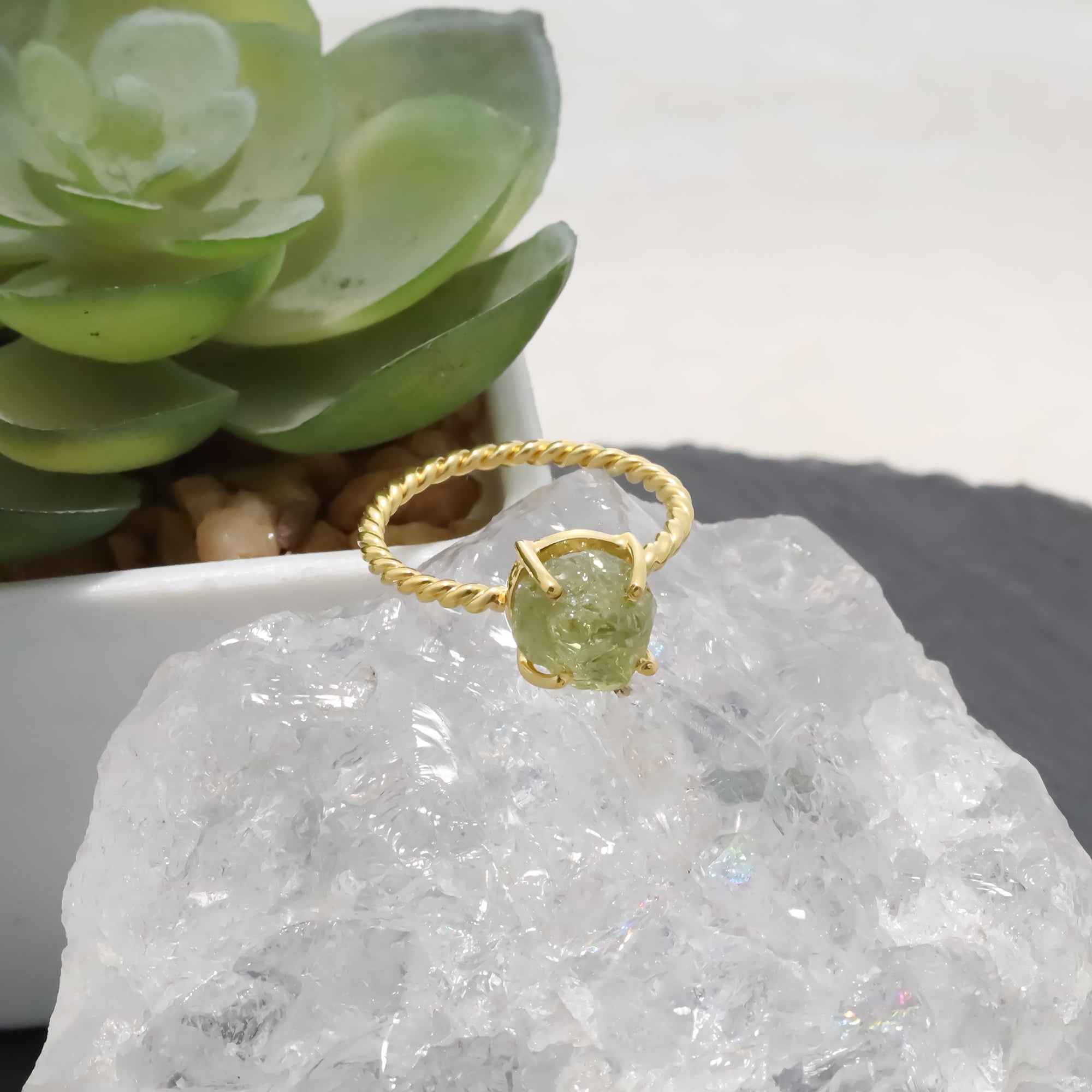 Raw Green Garnet Ring in 925 Sterling Silver Rough Gemstone Ring Handmade January Birthstone Jewelry