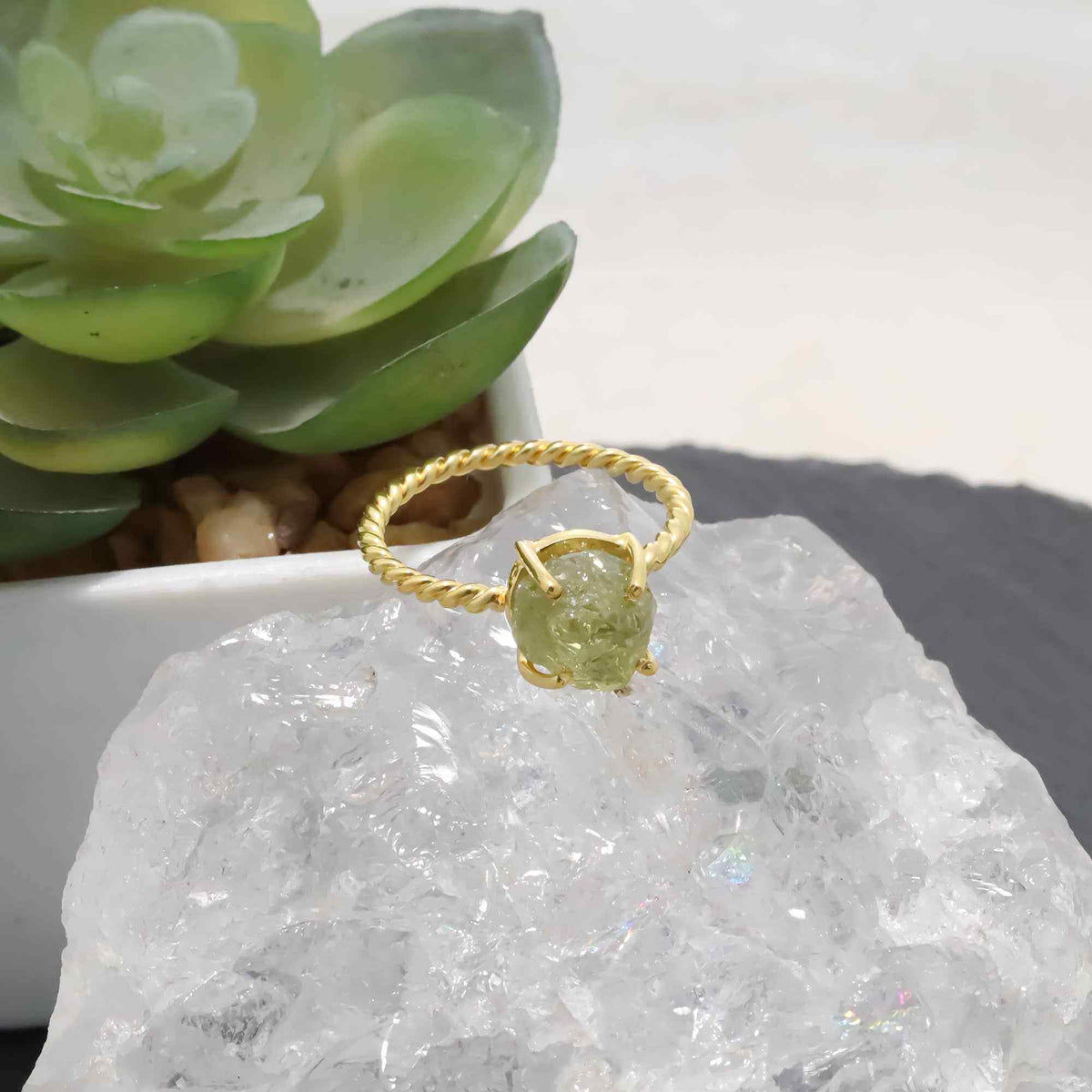 Raw Green Garnet Ring in 925 Sterling Silver Rough Gemstone Ring Handmade January Birthstone Jewelry