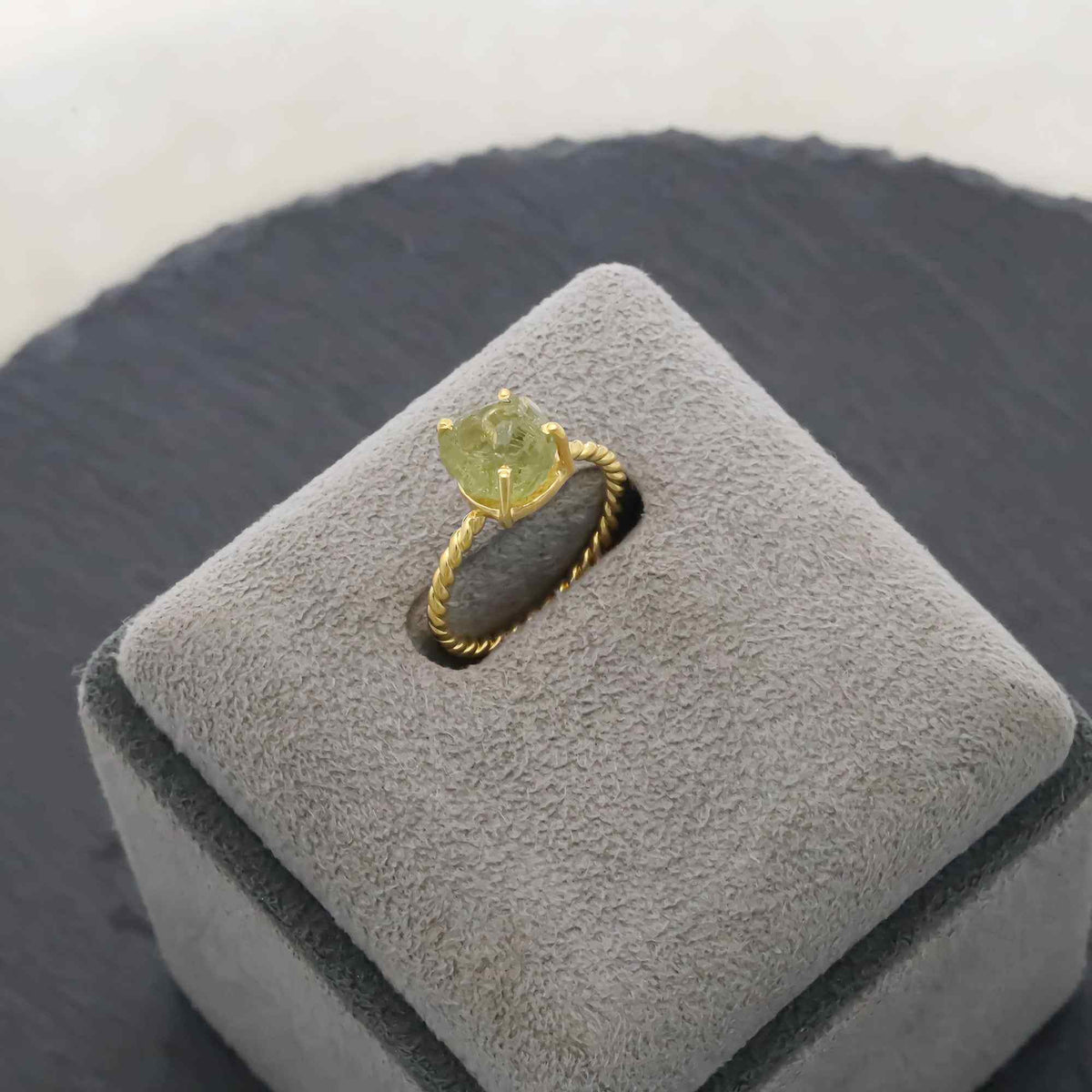 Raw Green Garnet Ring in 925 Sterling Silver Rough Gemstone Ring Handmade January Birthstone Jewelry