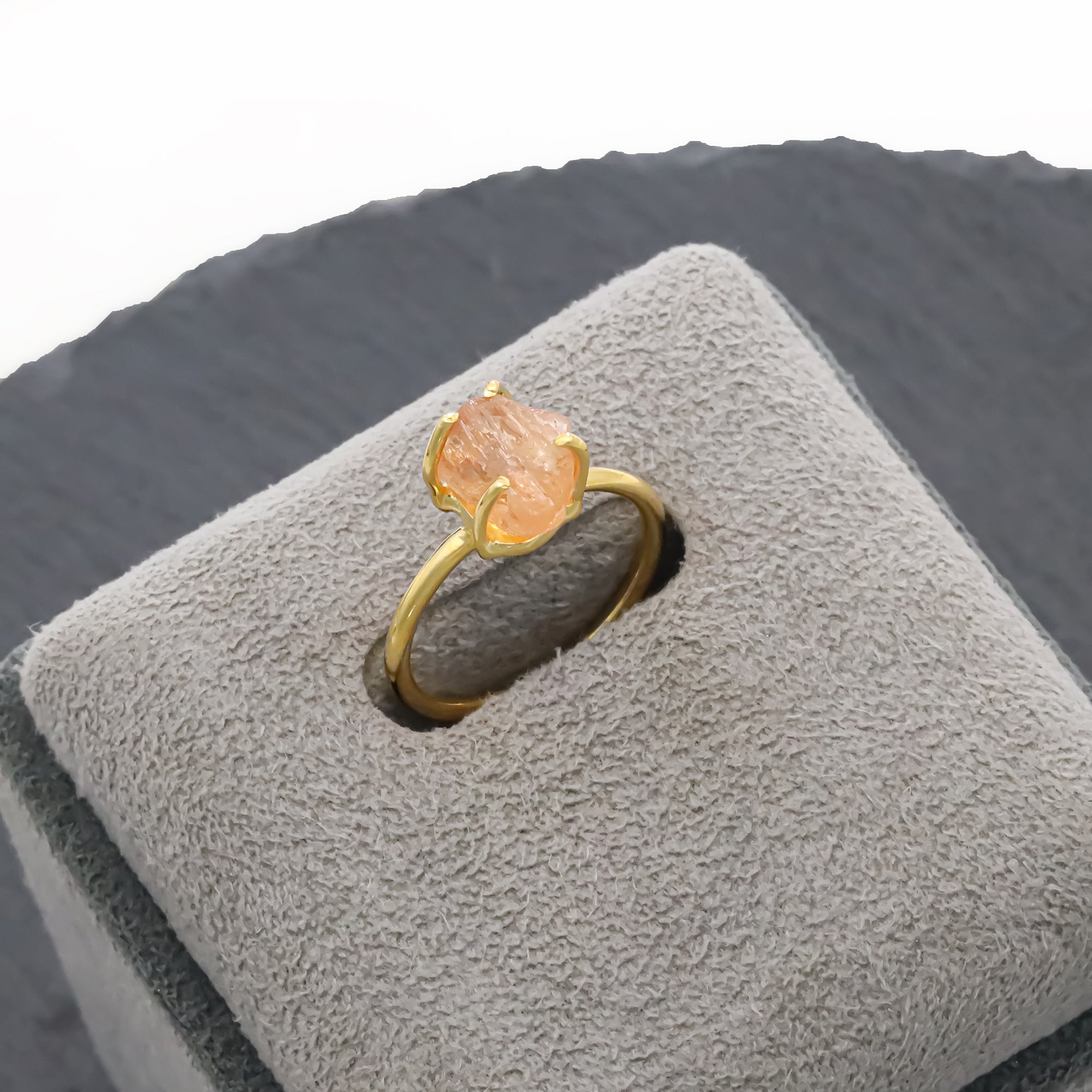 Raw Imperial Topaz Ring in 925 Sterling Silver Rough Gemstone Ring Handmade November Birthstone Jewelry