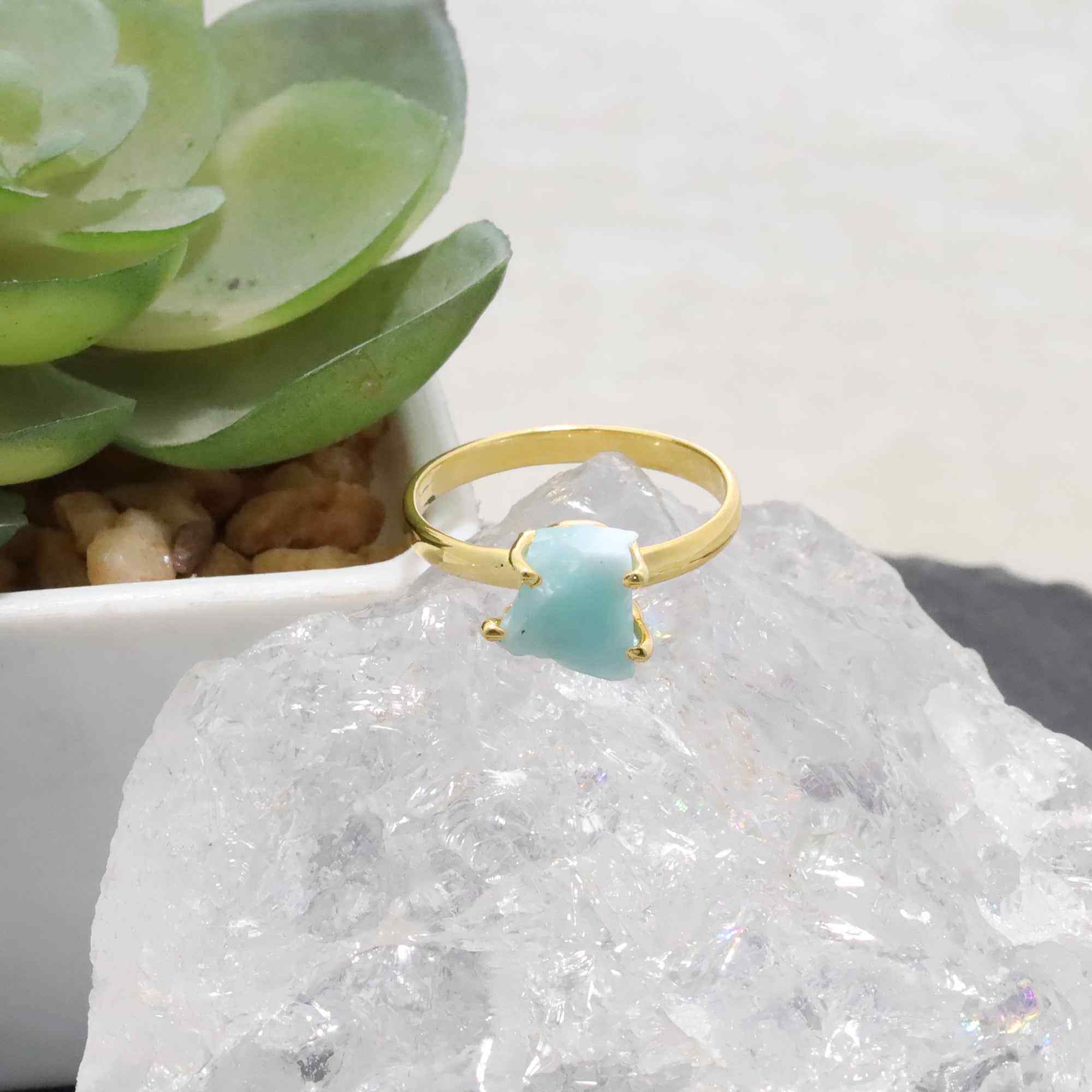 Raw Larimar Ring in 925 Sterling Silver Rough Gemstone Ring Handmade Jewelry Gift for Her