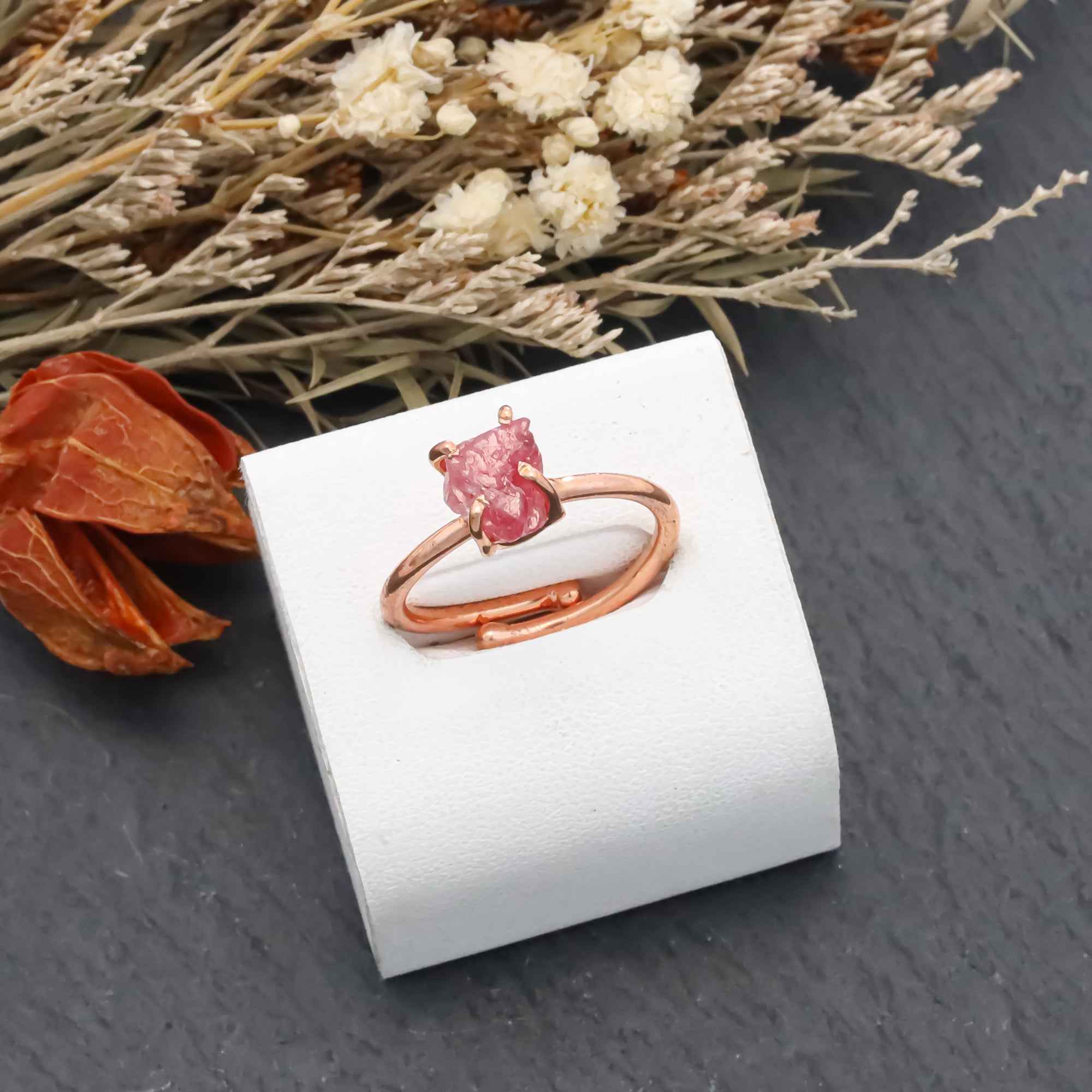 Raw Pink Spinel Ring in 925 Sterling Silver Rough Gemstone Ring Handmade Jewelry Gift for Her
