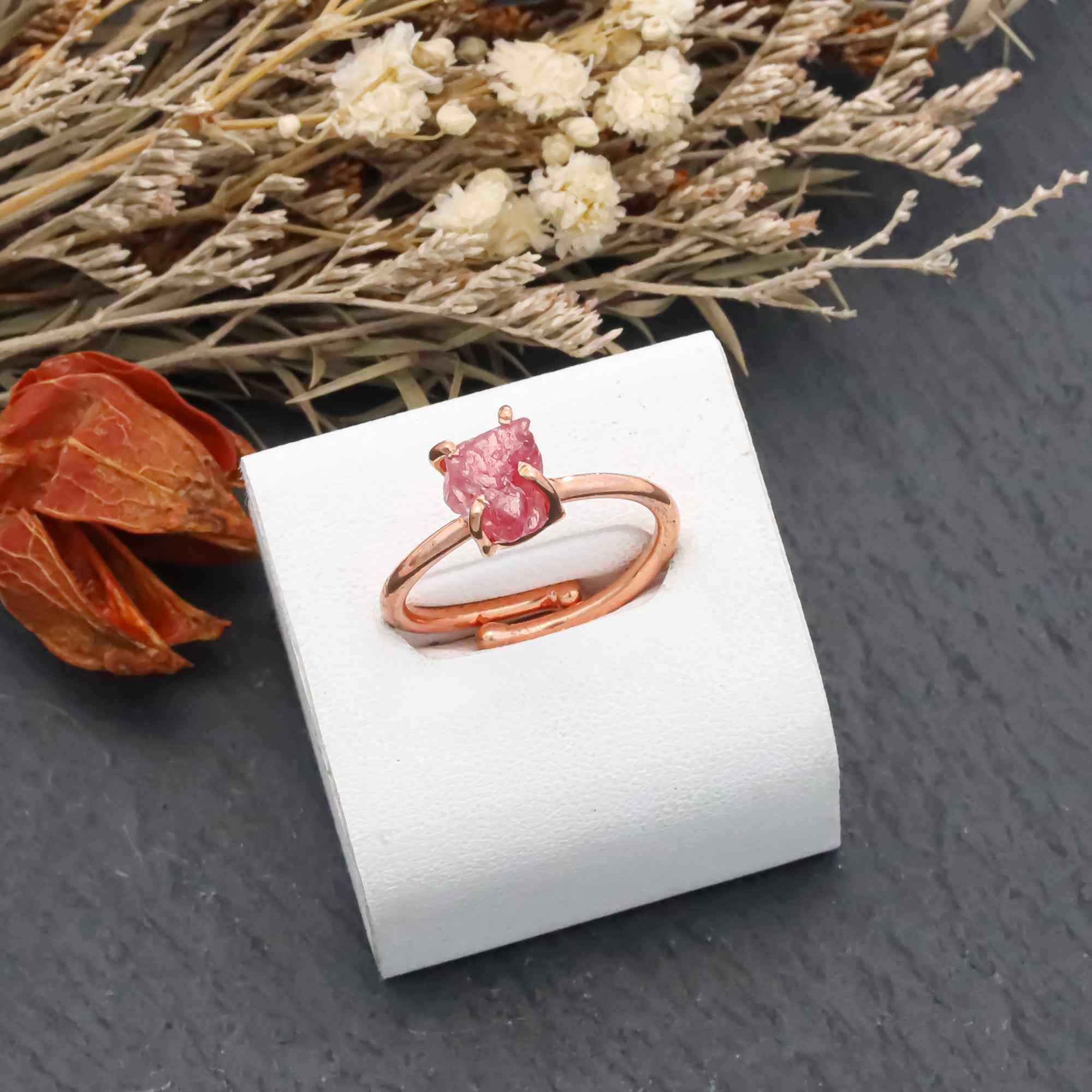 Raw Pink Spinel Ring in 925 Sterling Silver Rough Gemstone Ring Handmade Jewelry Gift for Her