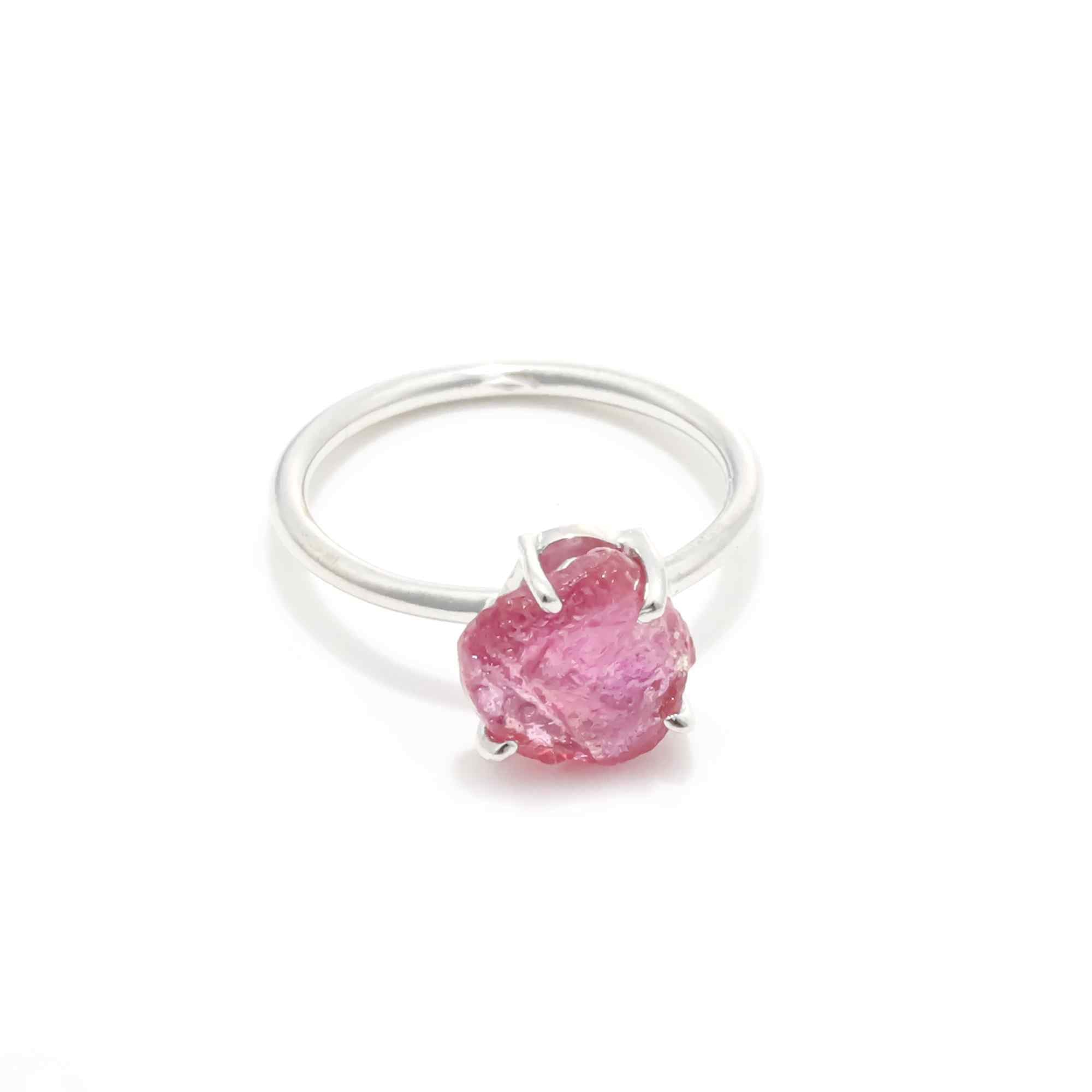 Raw Glass Filled Ruby Ring in 925 Sterling Silver Rough Gemstone Ring Handmade