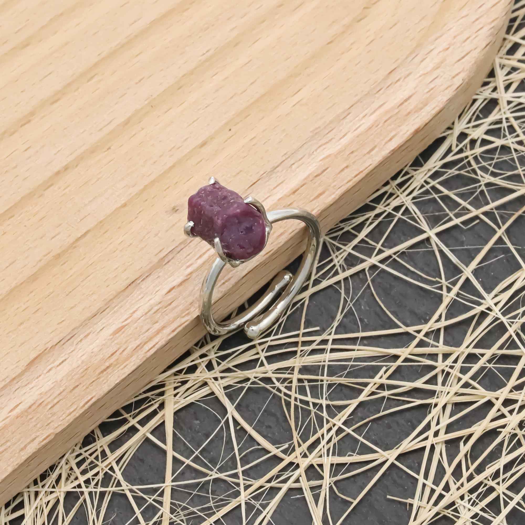 Raw Natural Ruby Ring in 925 Sterling Silver Rough Gemstone Ring Handmade July Birthstone Jewelry