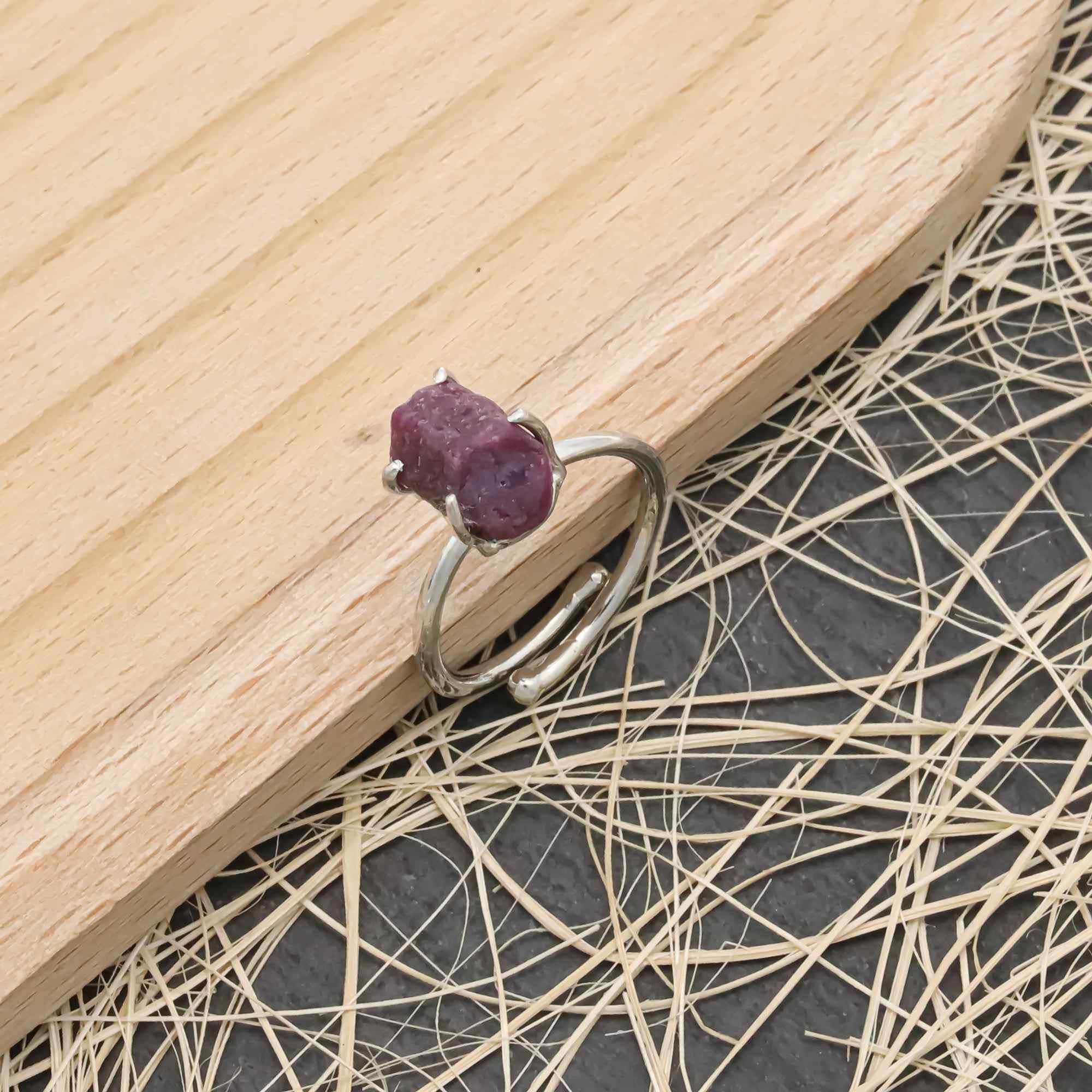 Raw Natural Ruby Ring in 925 Sterling Silver Rough Gemstone Ring Handmade July Birthstone Jewelry