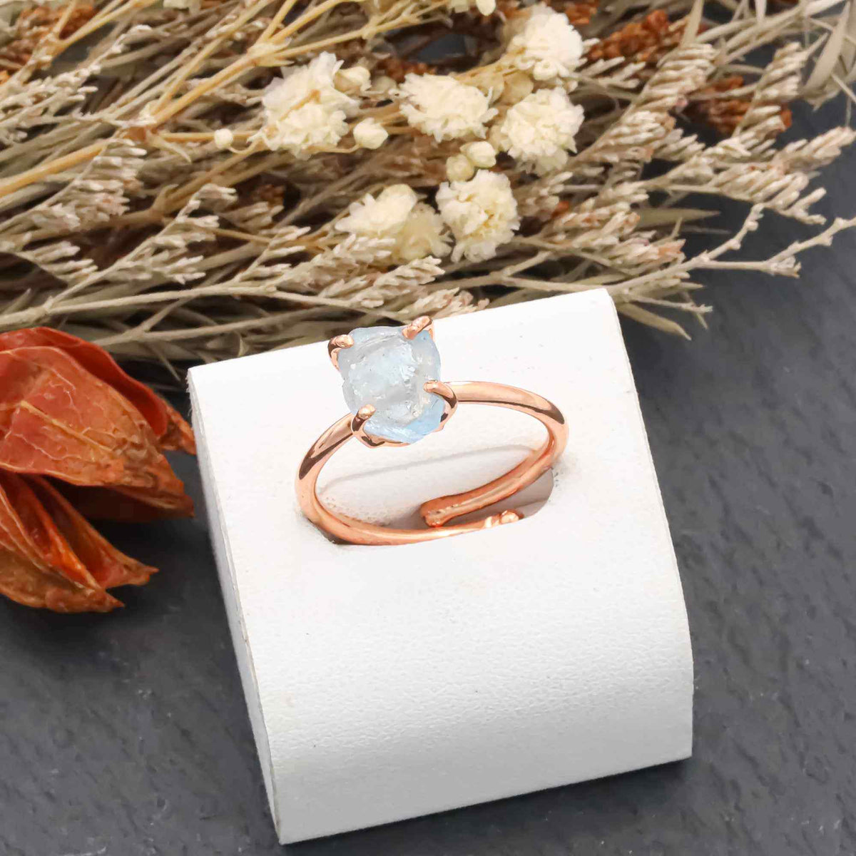 Raw Swiss Blue Topaz Ring in 925 Sterling Silver Rough Gemstone Ring Handmade December Birthstone Jewelry