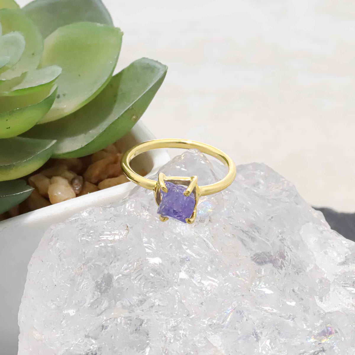 Raw Tanzanite Ring in 925 Sterling Silver Rough Gemstone Ring Handmade December Birthstone Jewelry