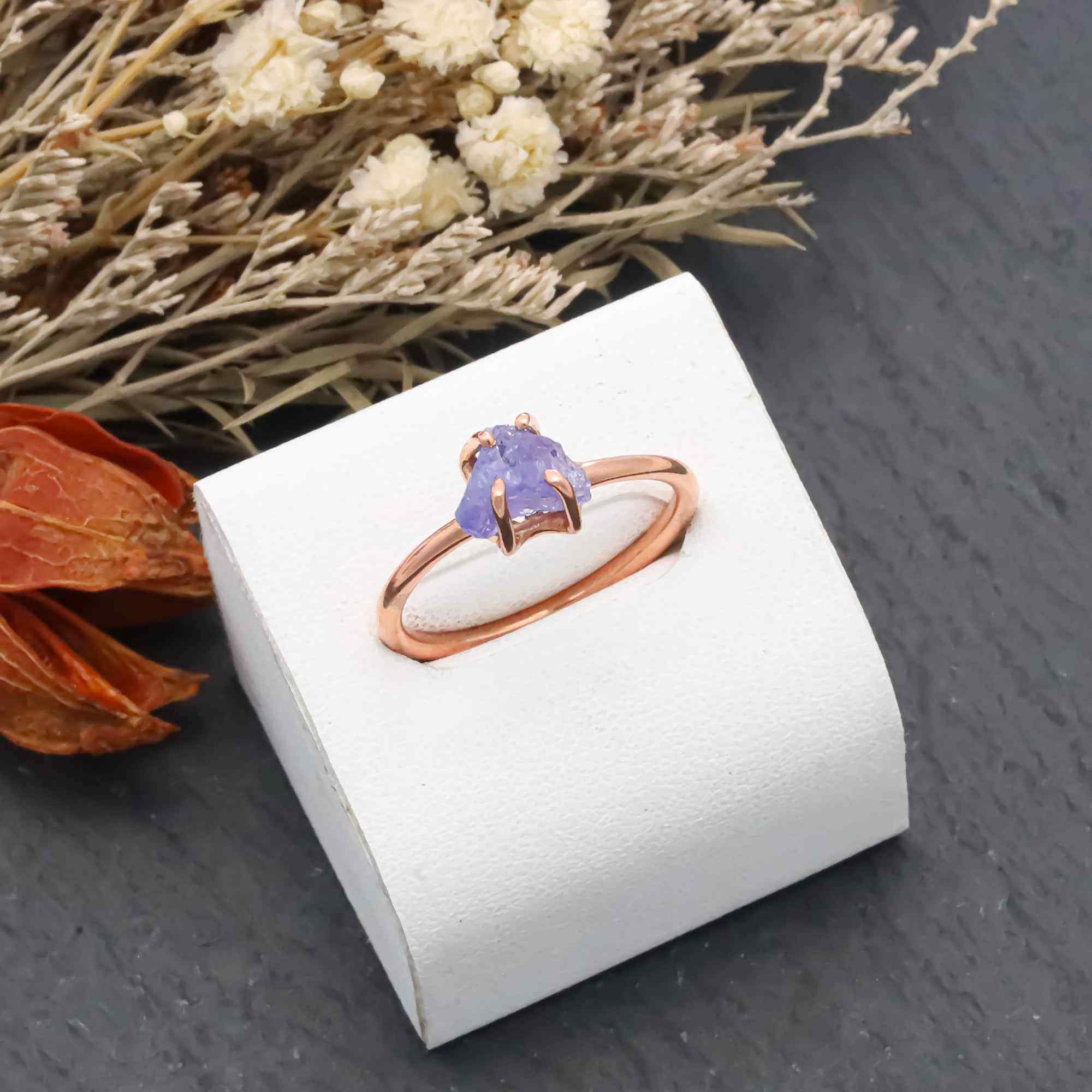 Raw Tanzanite Ring in 925 Sterling Silver Rough Gemstone Ring Handmade December Birthstone Jewelry
