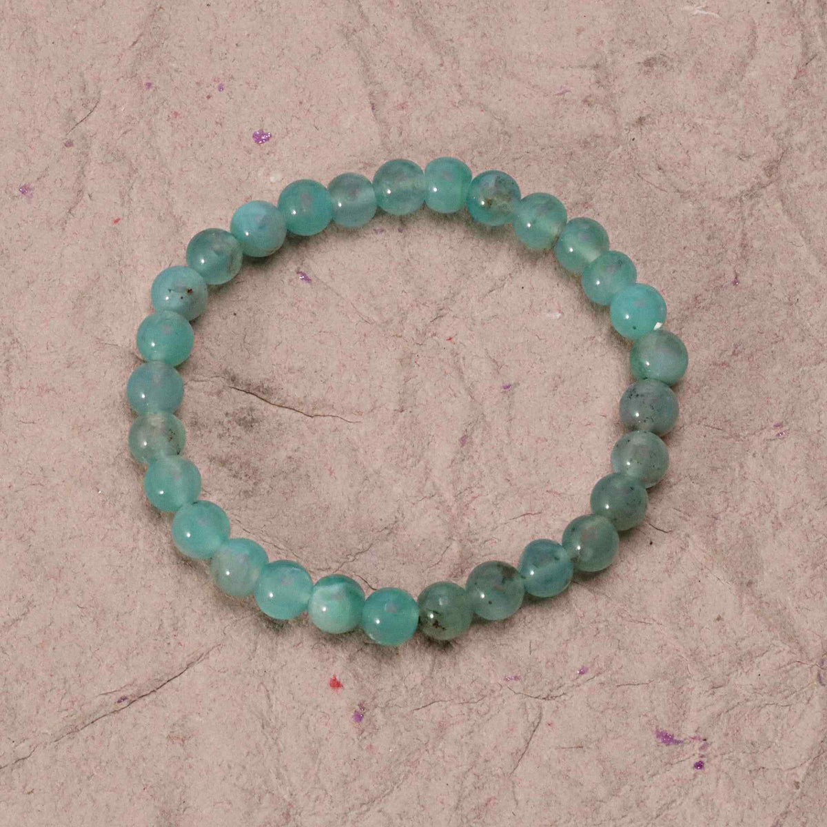 Sky Blue Aqua Chalcedony Gem Bracelet Handmade Round Stone Jewelry 75 Ct
