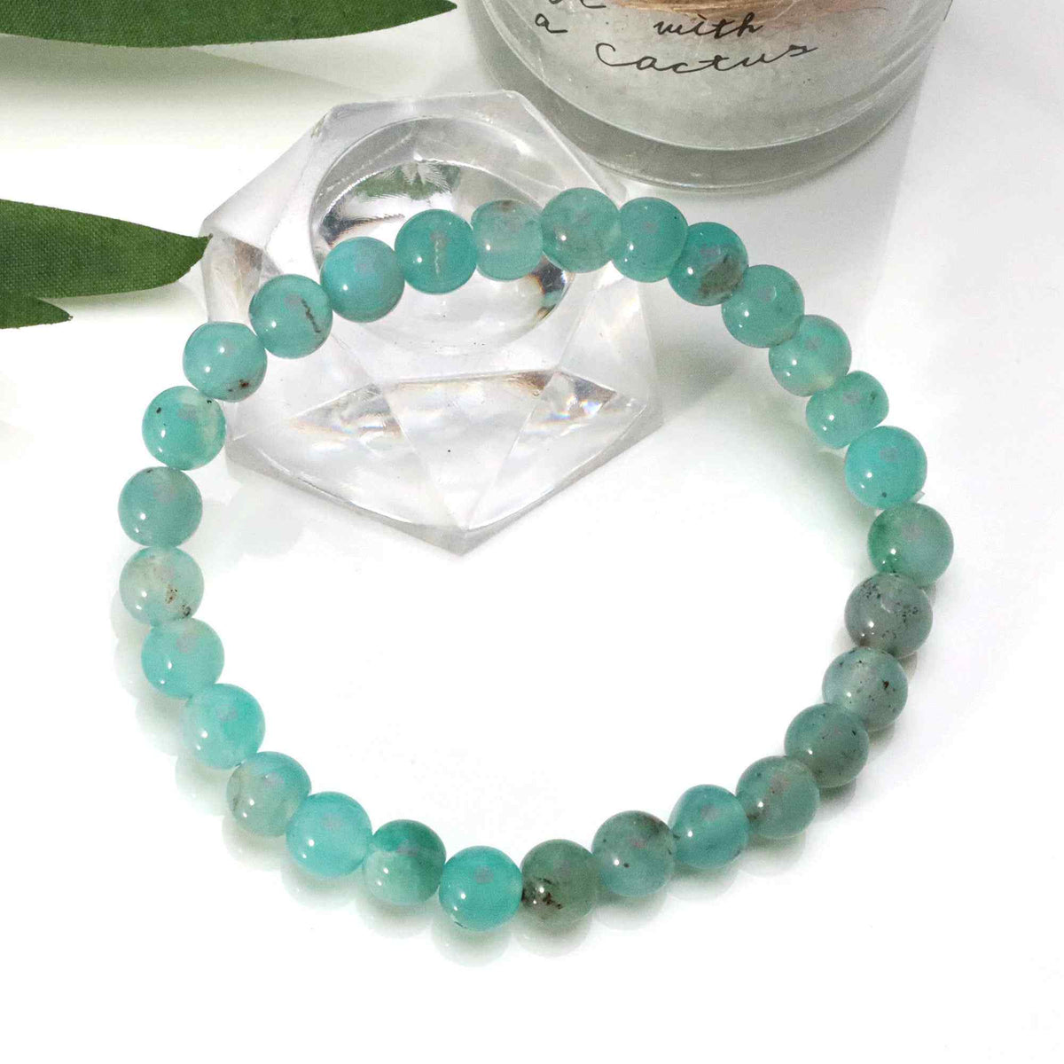 Sky Blue Aqua Chalcedony Gem Bracelet Handmade Round Stone Jewelry 75 Ct