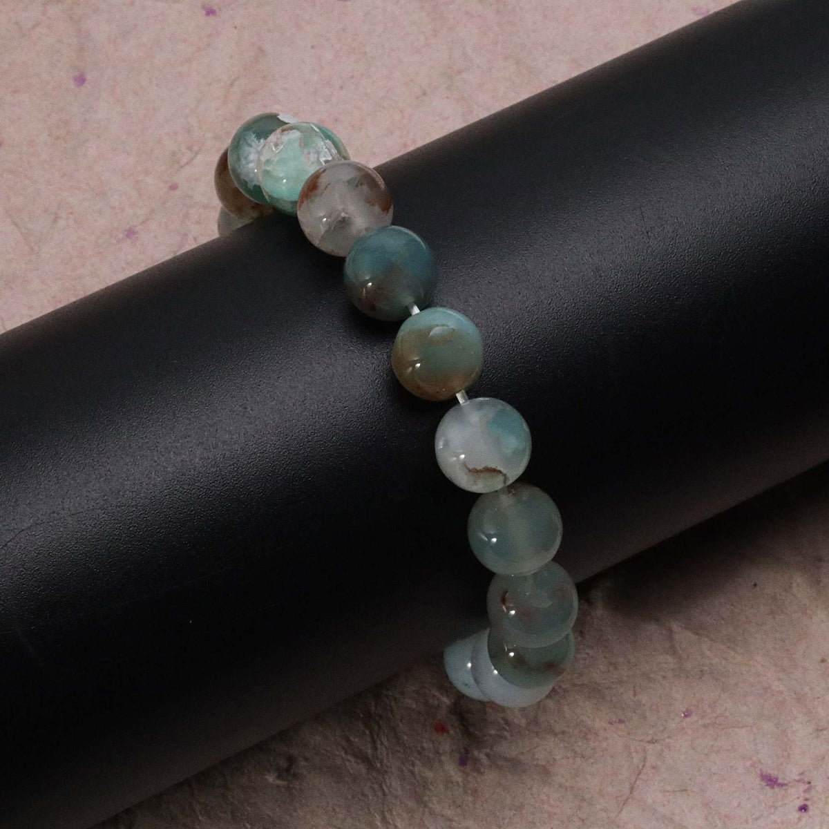 Artisan Aqua Chalcedony Gem Bracelet Natural Round Beads Handcrafted Jewelry 159 Ct