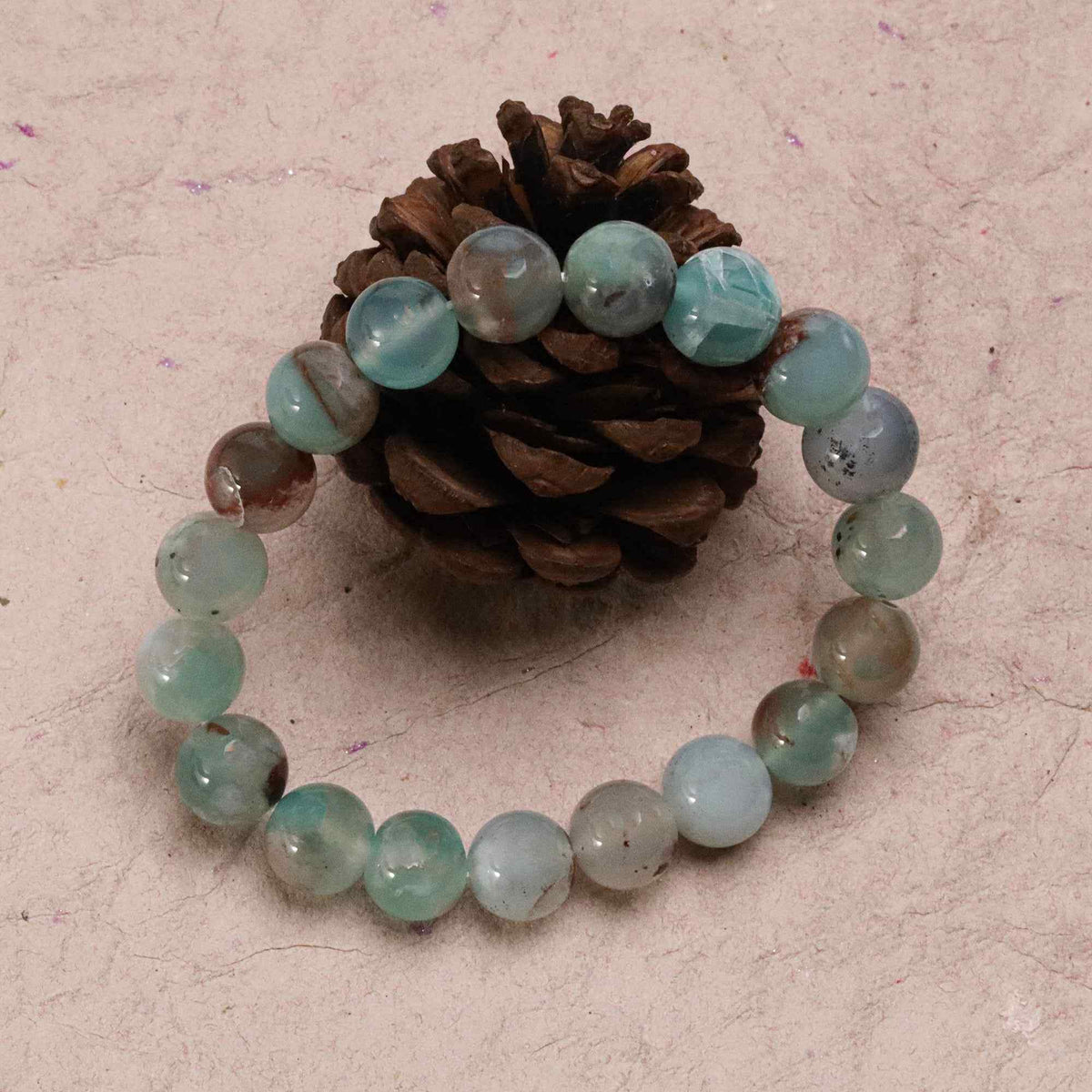 Classic Aqua Chalcedony Stone Bracelet Natural Blue Round Beads Handmade 141 Ct