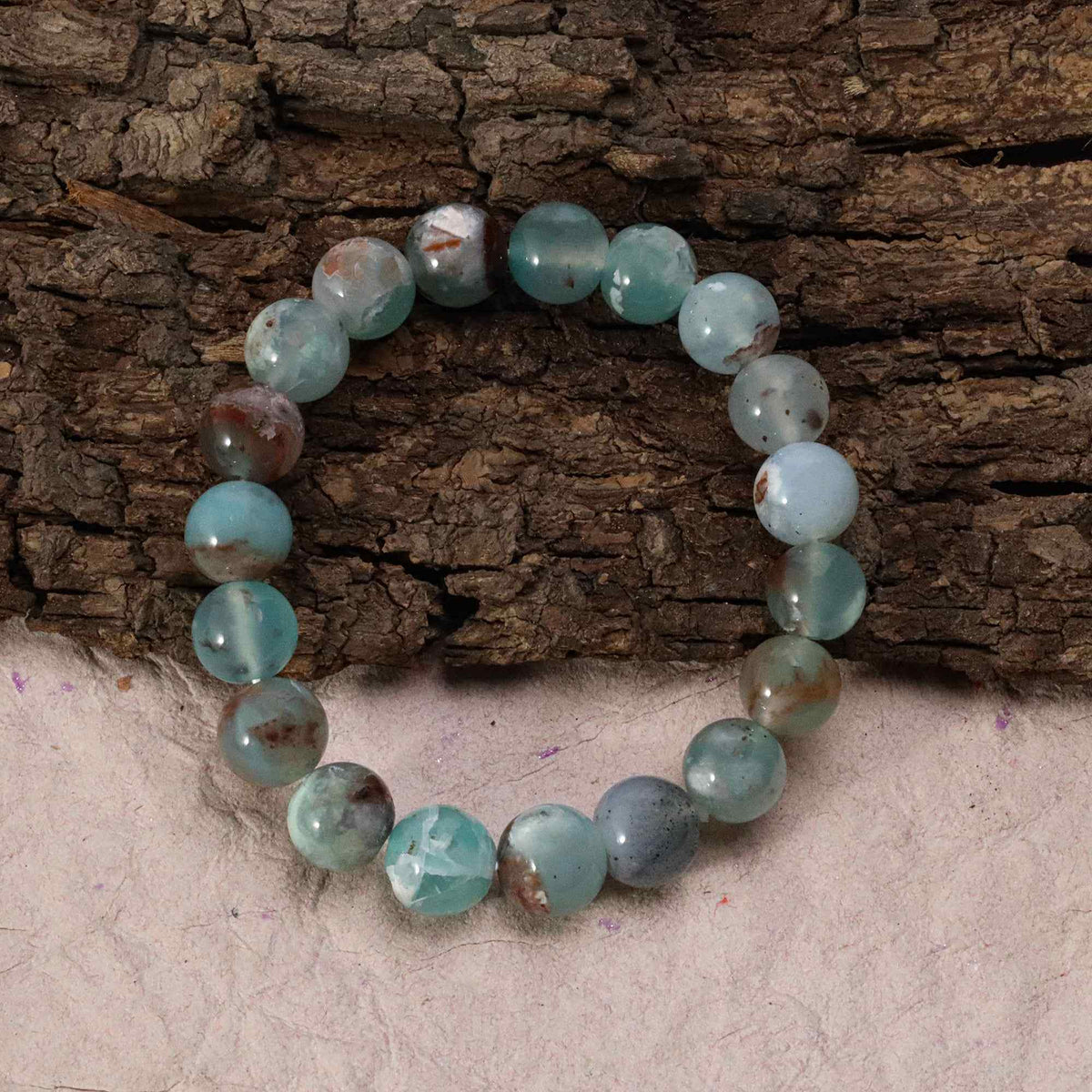 Classic Aqua Chalcedony Stone Bracelet Natural Blue Round Beads Handmade 141 Ct