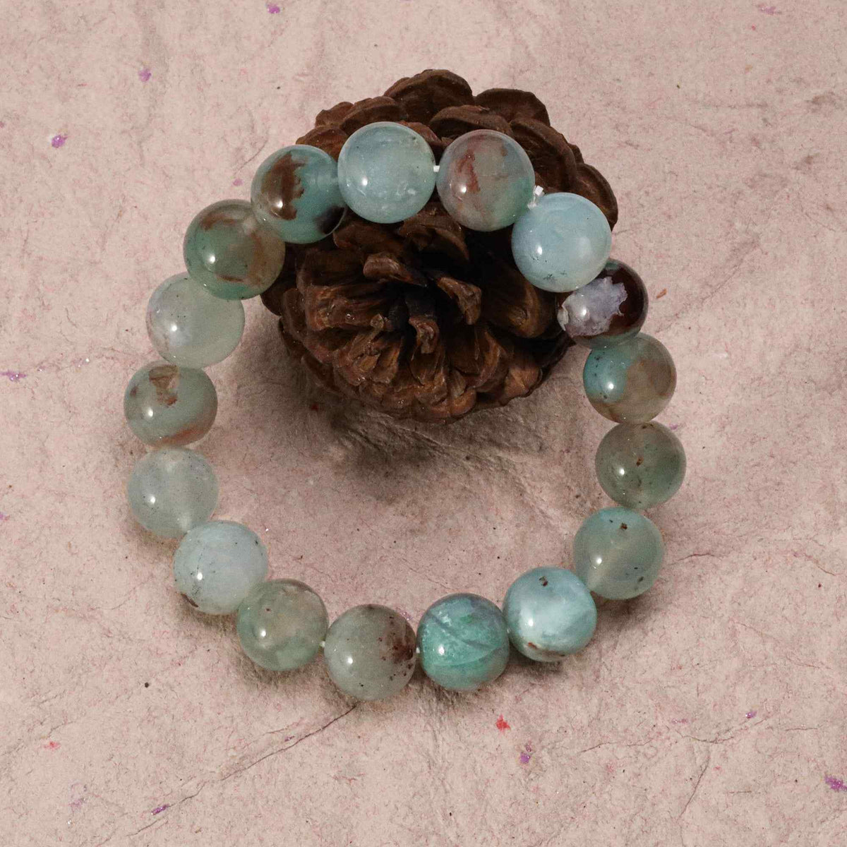 Luxury Aqua Chalcedony Bead Bracelet Genuine Round Gemstone Handmade Jewelry 191 Ct
