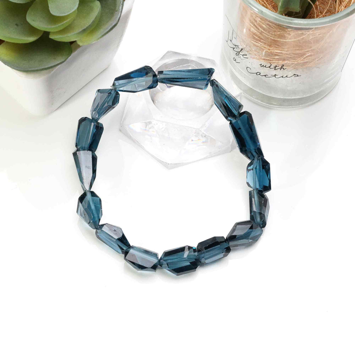 Natural London Blue Topaz Bracelet Faceted Nugget Gemstone Beads Handmade 113 Ct