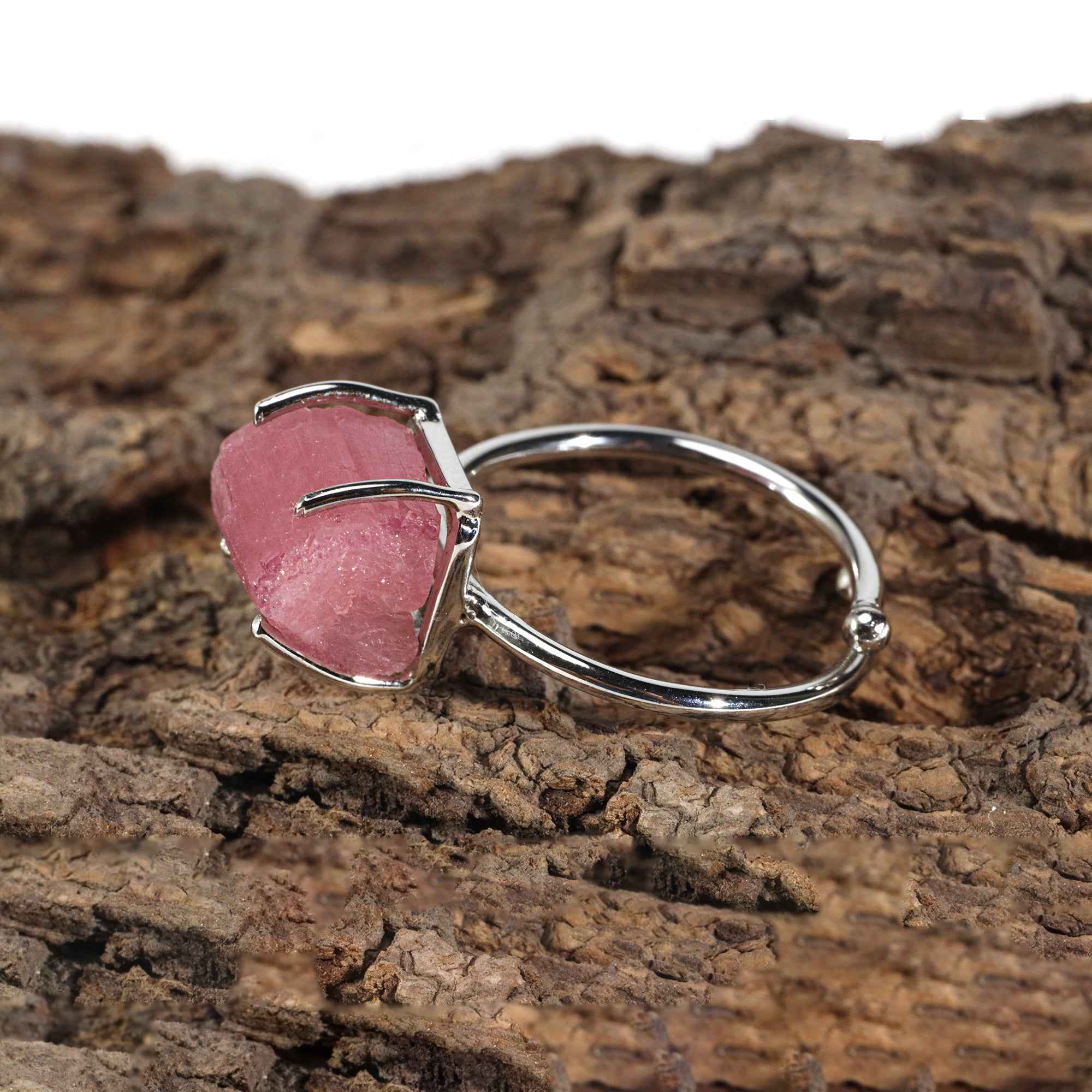 Raw Pink Tourmaline 10x14mm Ring in 925 Sterling Silver Rough Gemstone Handmade October Birthstone Jewelry