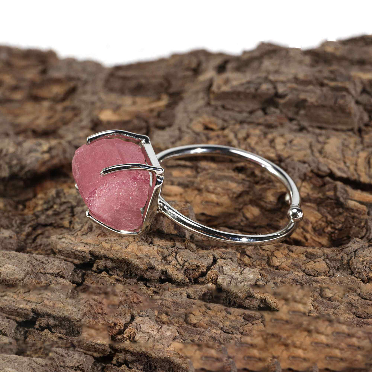 Raw Pink Tourmaline 10x14mm Ring in 925 Sterling Silver Rough Gemstone Handmade October Birthstone Jewelry