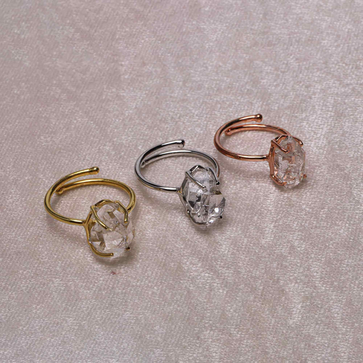 Raw Herkimer 10–15mm Ring in 925 Sterling Silver Rough Gemstone Handmade Crystal Jewelry Gift for Her