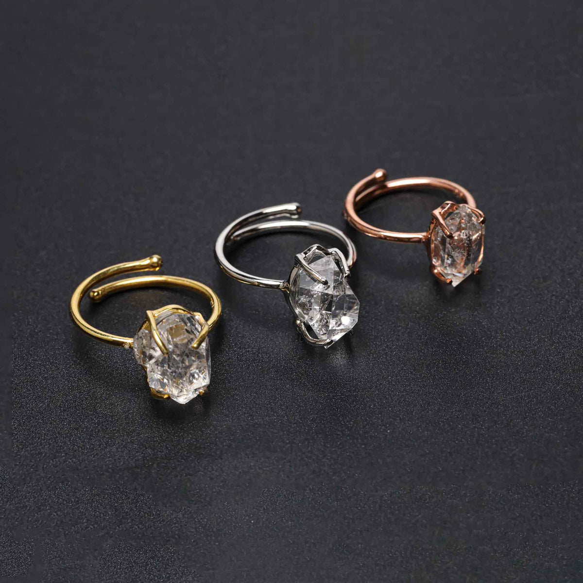 Raw Herkimer 10–15mm Ring in 925 Sterling Silver Rough Gemstone Handmade Crystal Jewelry Gift for Her