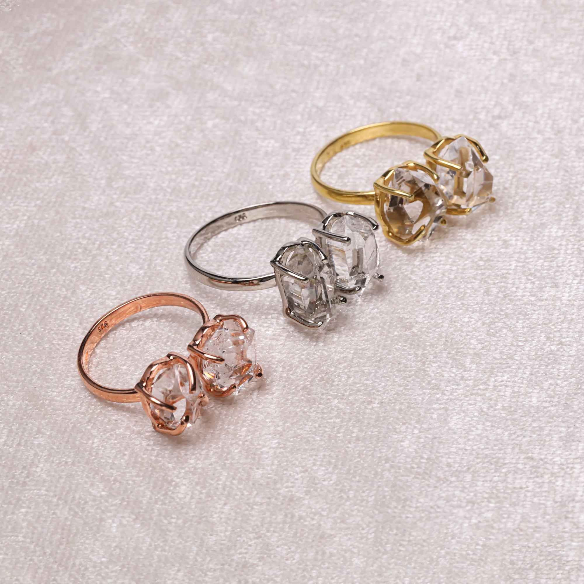 Raw Herkimer Two Stone 10–15mm Ring in 925 Sterling Silver Rough Gemstone Handmade Crystal Jewelry