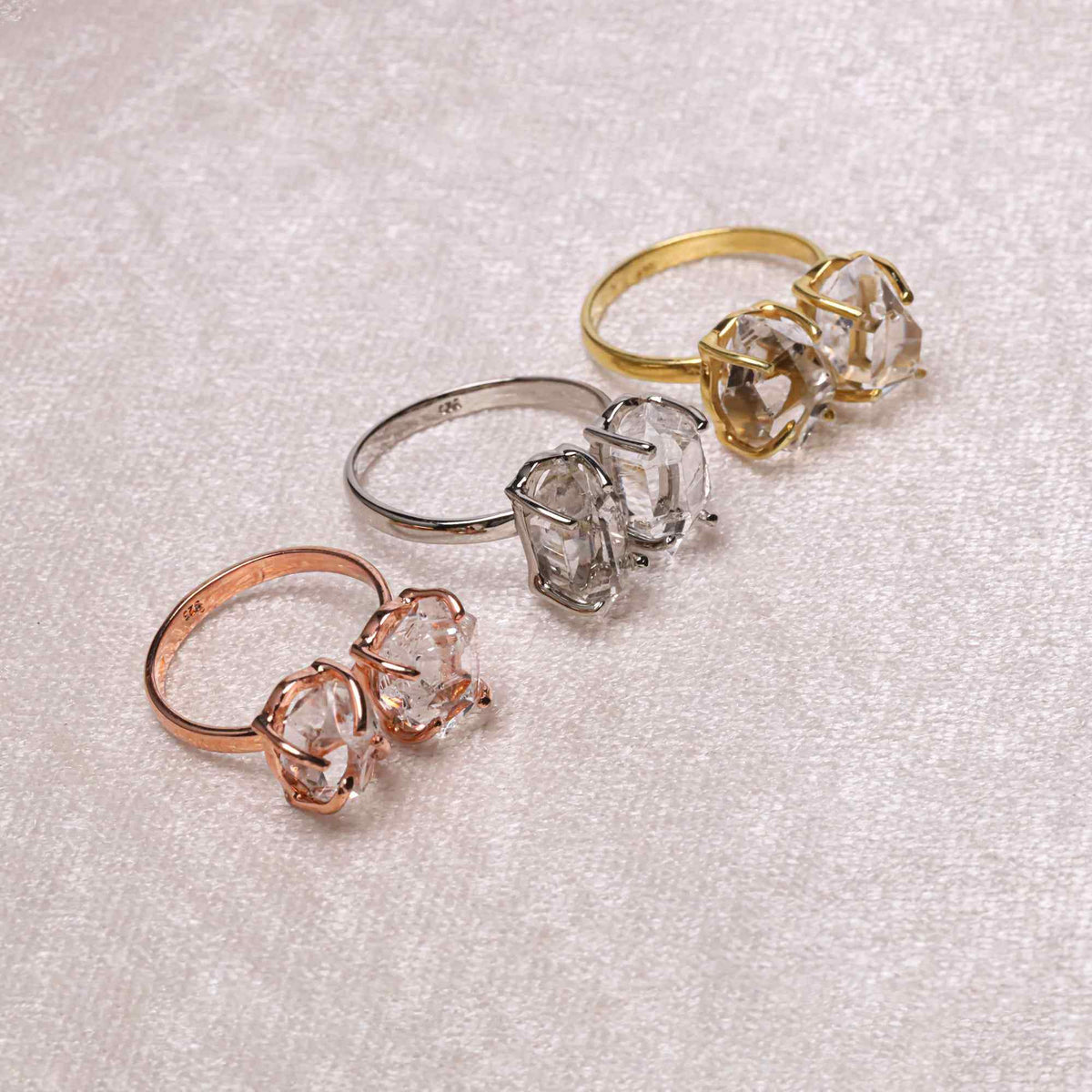 Raw Herkimer Two Stone 10–15mm Ring in 925 Sterling Silver Rough Gemstone Handmade Crystal Jewelry