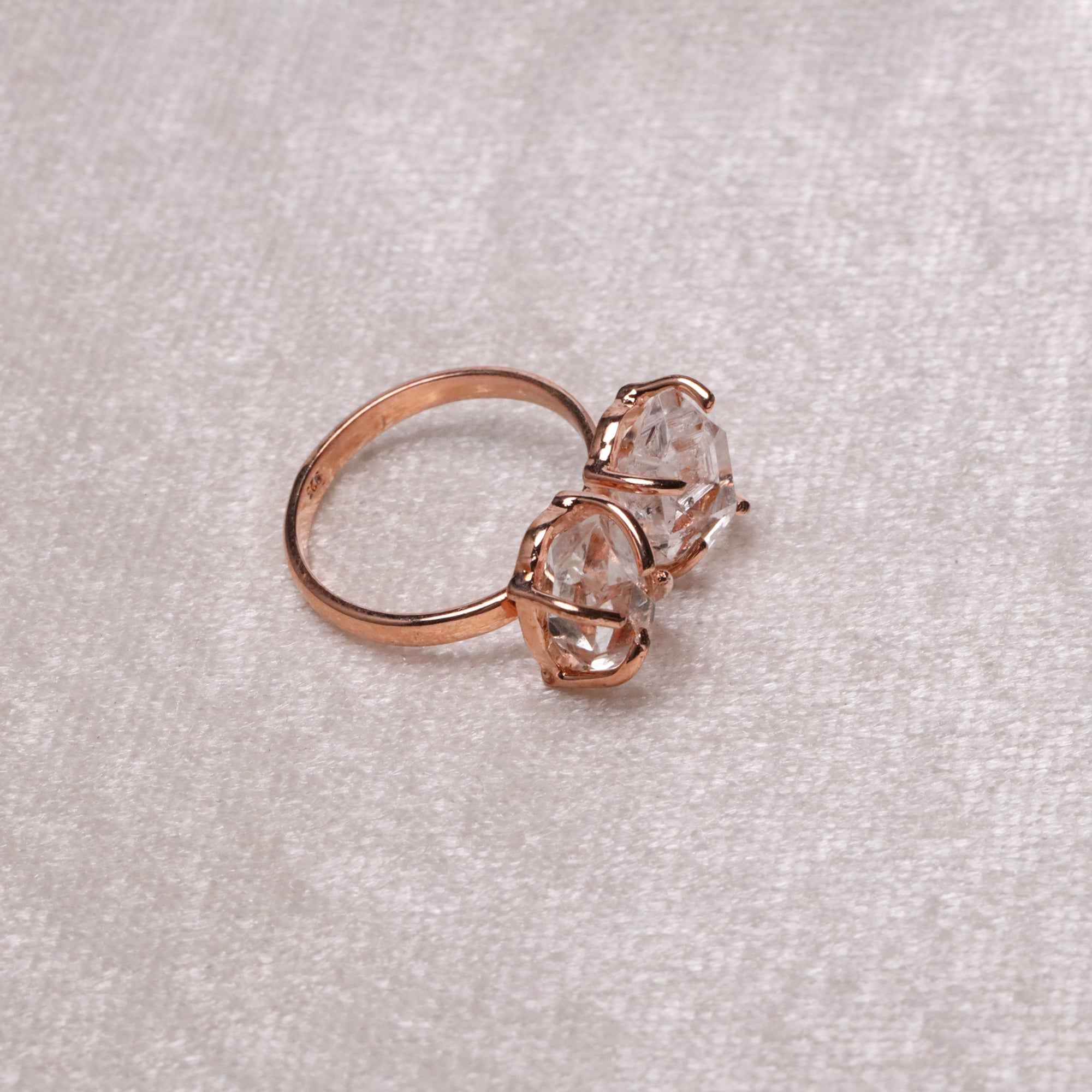 Raw Herkimer Two Stone 10–15mm Ring in 925 Sterling Silver Rough Gemstone Handmade Crystal Jewelry