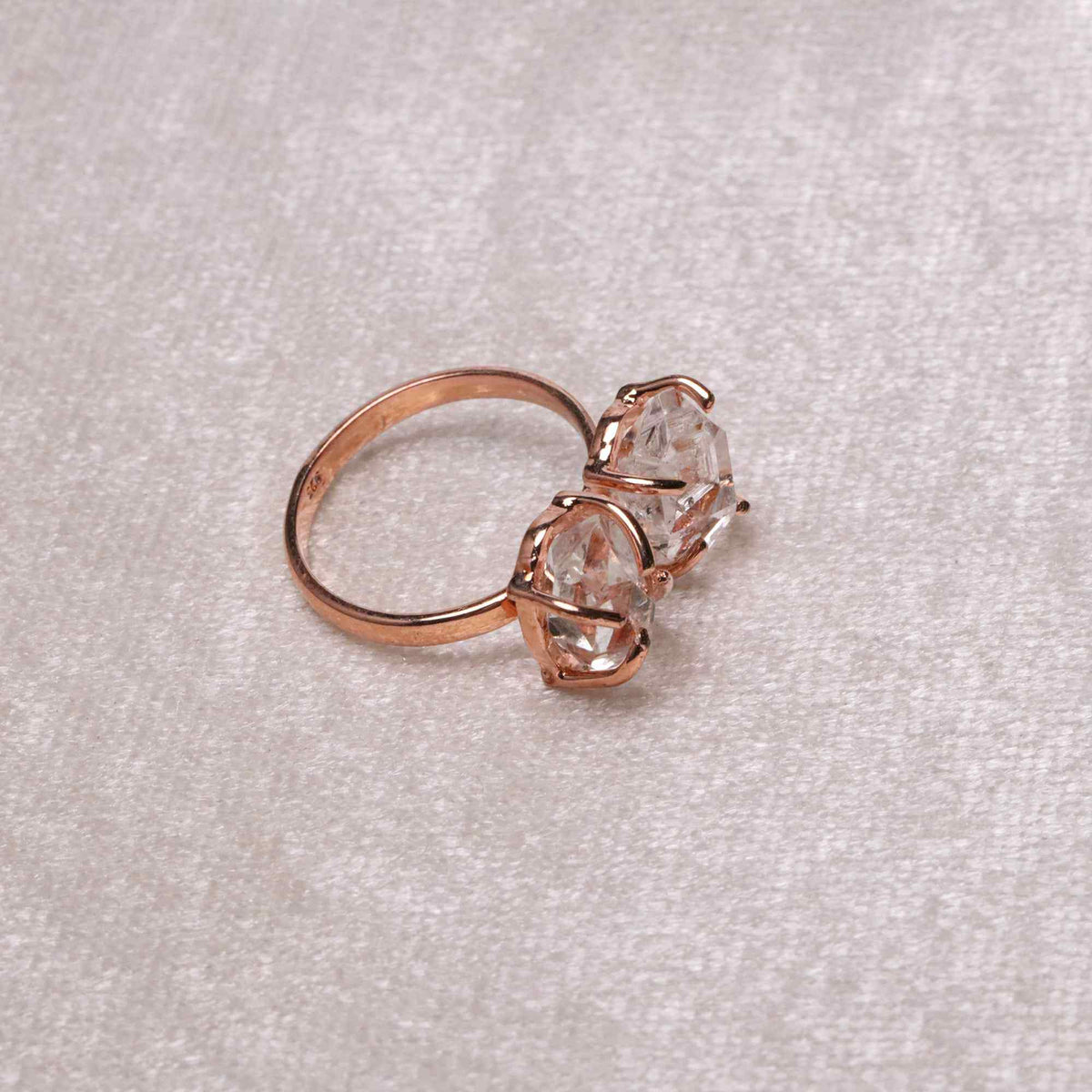 Raw Herkimer Two Stone 10–15mm Ring in 925 Sterling Silver Rough Gemstone Handmade Crystal Jewelry