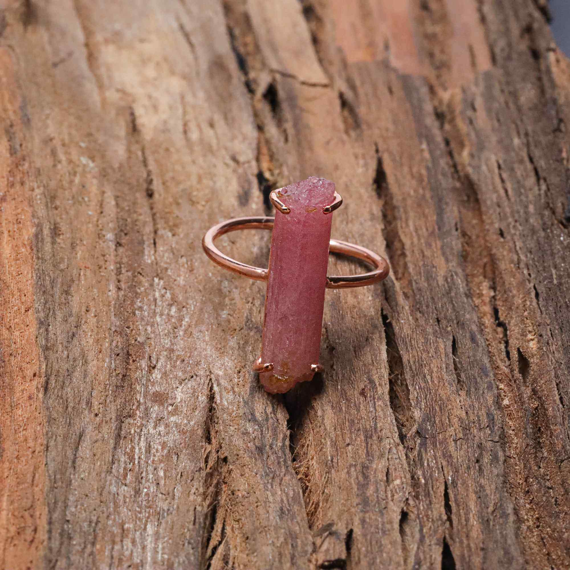 Raw Pink Tourmaline 6x25mm Ring in 925 Sterling Silver Rough Gemstone Handmade Jewelry