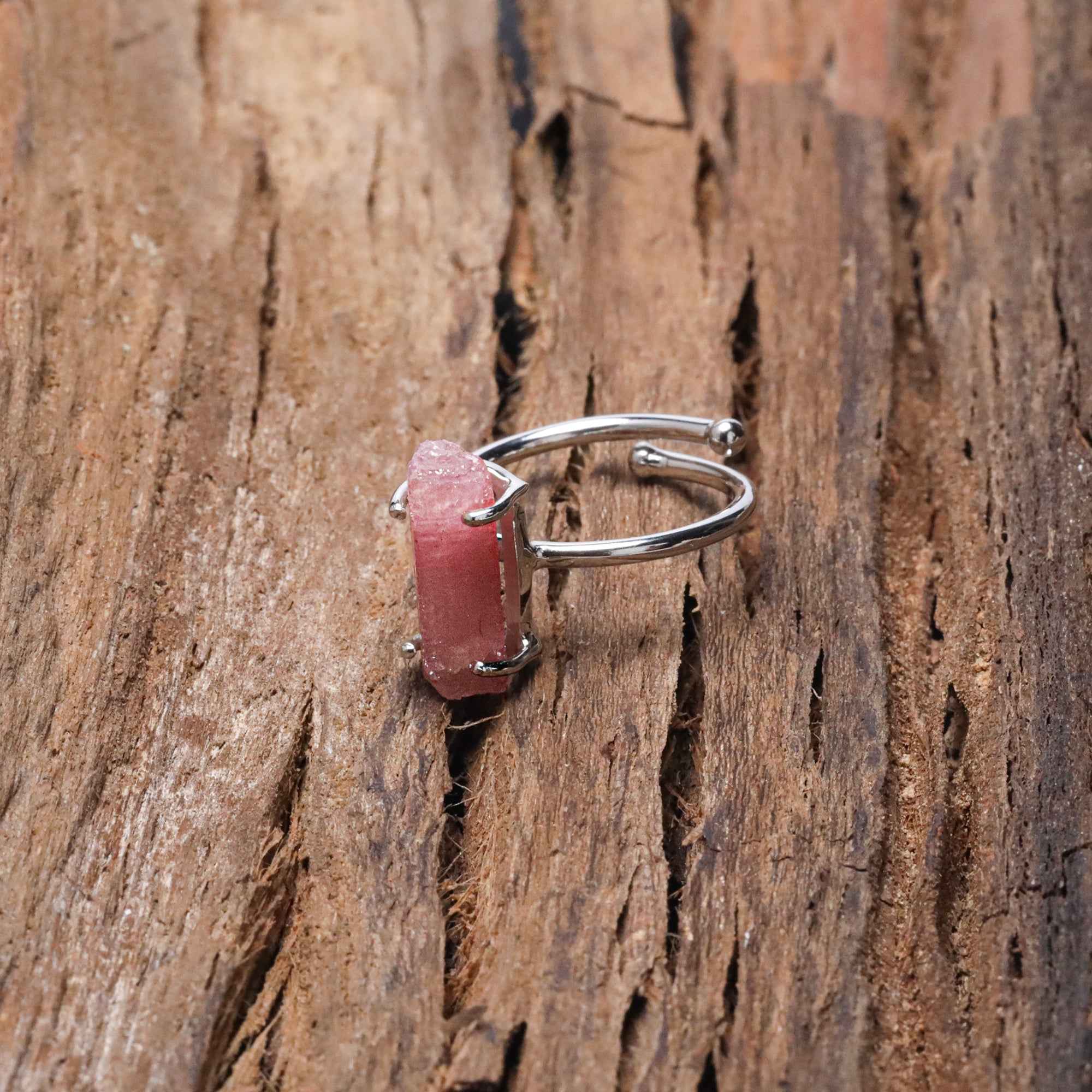 Raw Pink Tourmaline 5x15mm Ring in 925 Sterling Silver Rough Gemstone Handmade Jewelry
