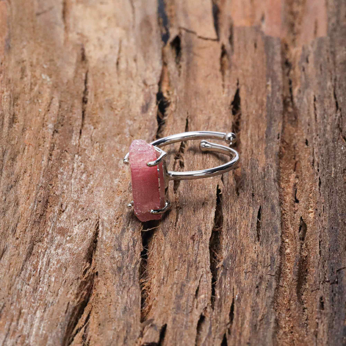 Raw Pink Tourmaline 5x15mm Ring in 925 Sterling Silver Rough Gemstone Handmade Jewelry