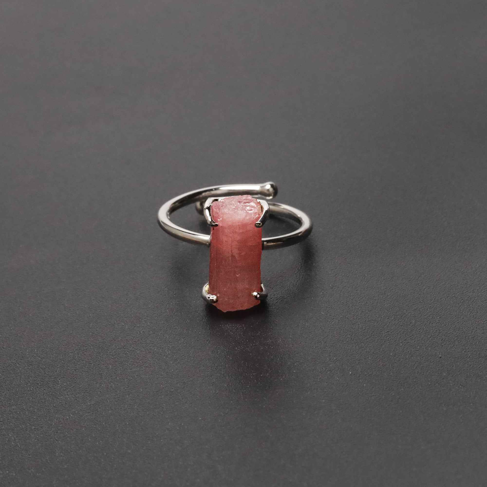 Raw Pink Tourmaline 6x13mm Ring in 925 Sterling Silver Rough Gemstone Handmade October Birthstone Jewelry