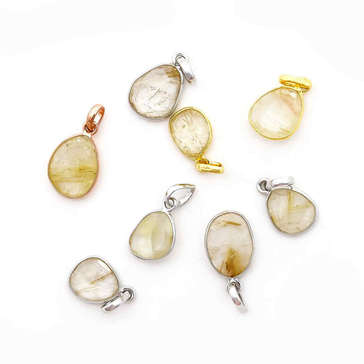 Golden Rutile Rose Cut Pendant Natural Rutile Quartz Pendant 925 Sterling Silver Handmade Jewelry Gift