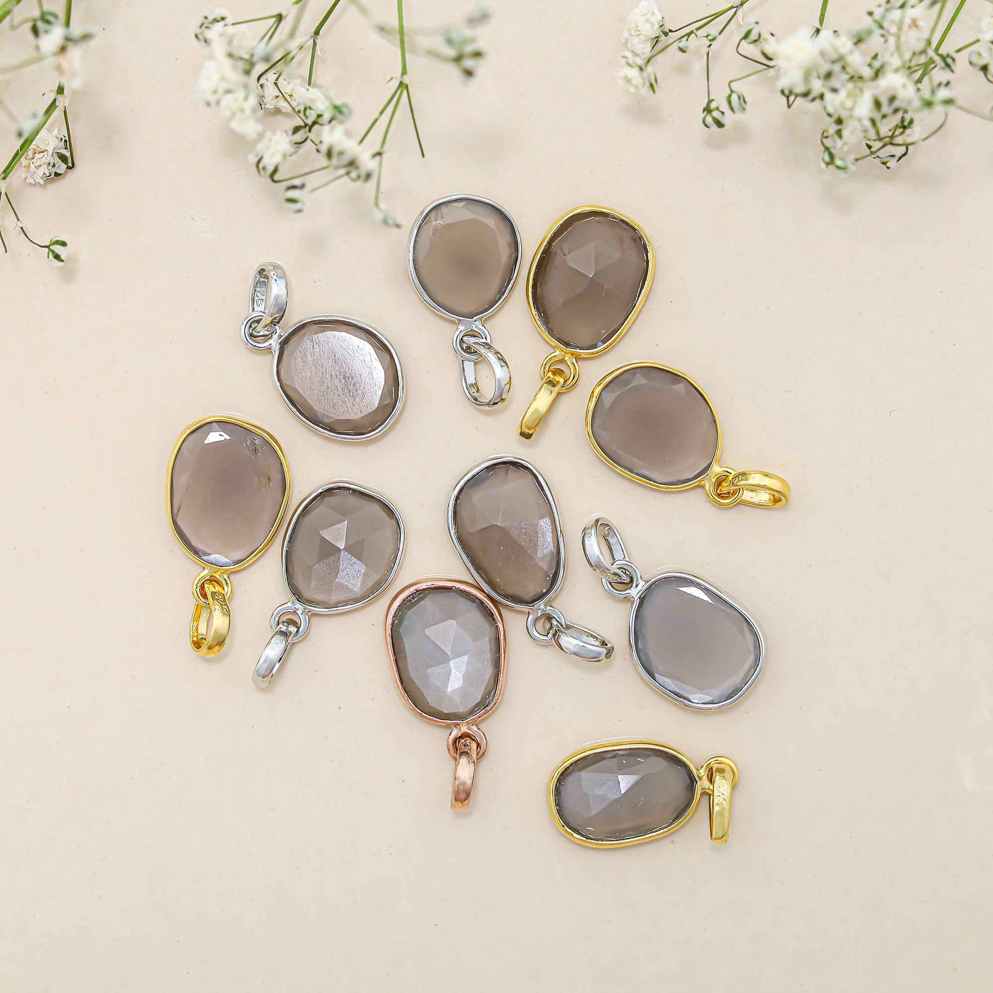 Grey Moonstone Rose Cut Pendant Large Natural Moonstone Pendant 925 Sterling Silver Handmade Jewelry Gift