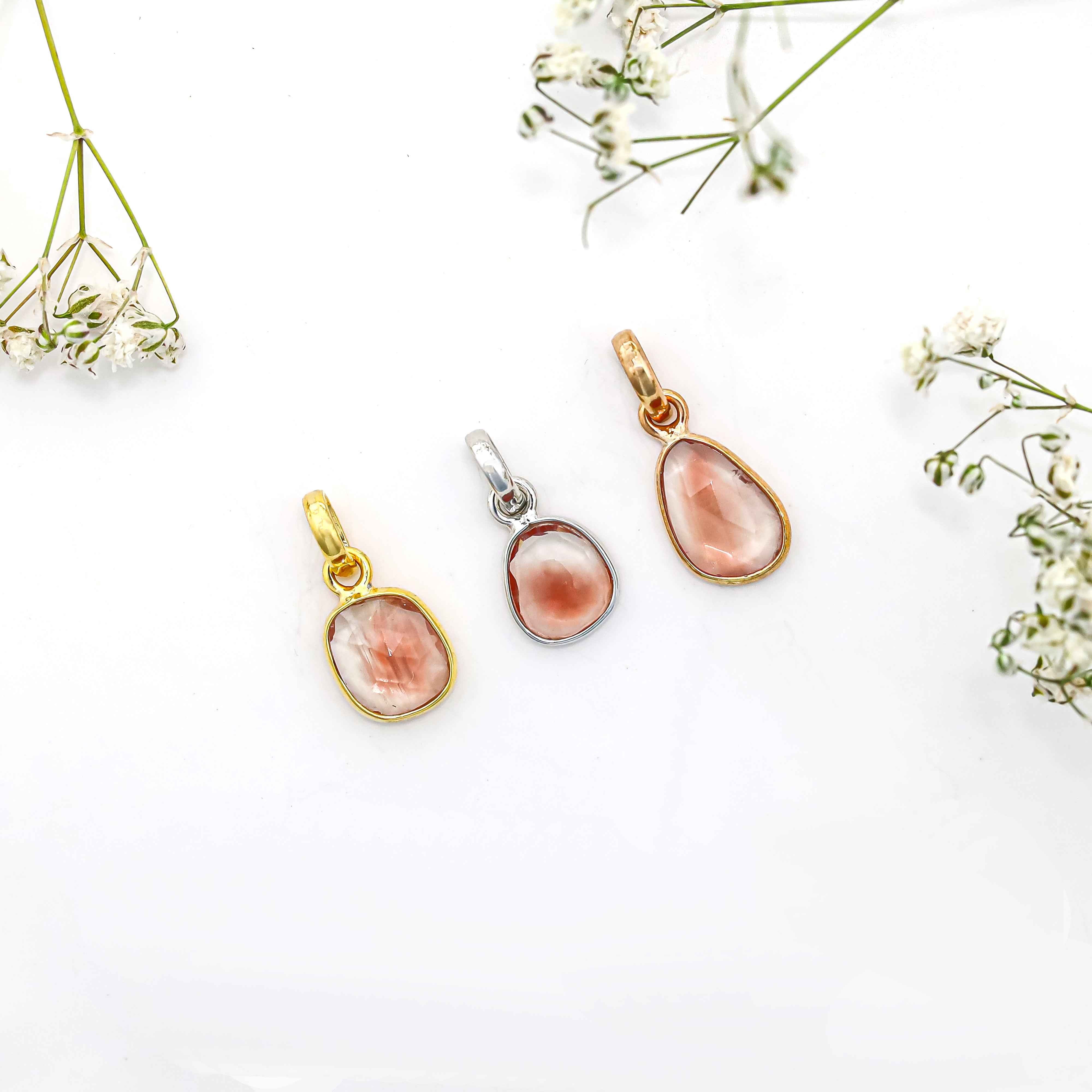 Oregon Sunstone Rose Cut Pendant Medium Natural Sunstone Pendant 925 Sterling Silver Handmade Jewelry Gift