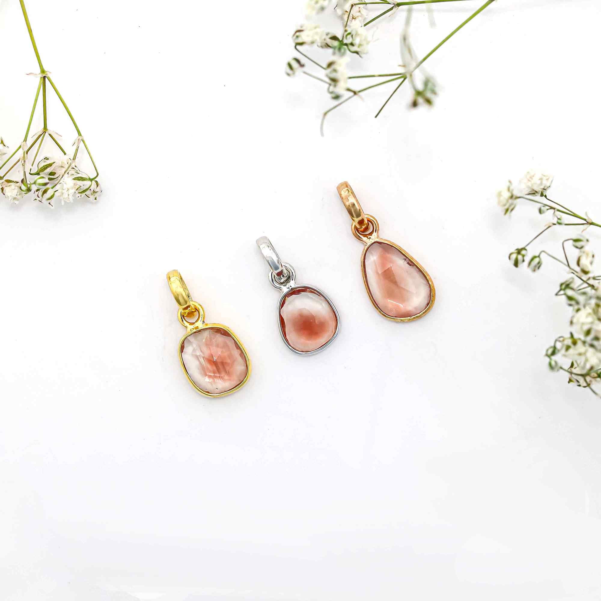 Oregon Sunstone Rose Cut Pendant Medium Natural Sunstone Pendant 925 Sterling Silver Handmade Jewelry Gift