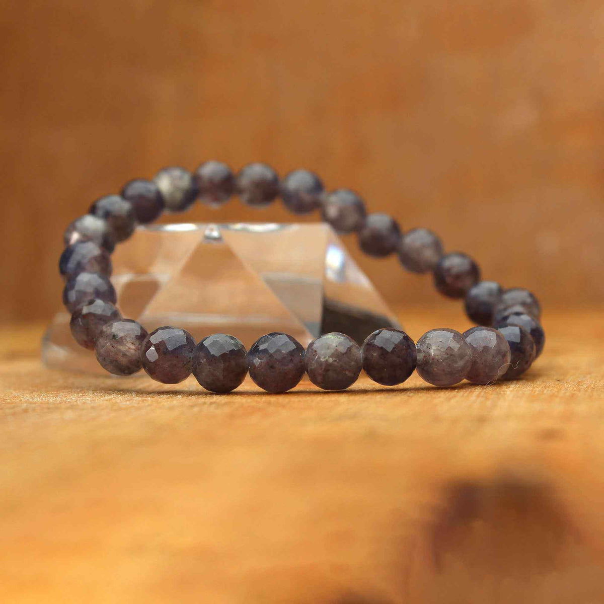 Bloodshot Iolite Bracelet 7mm Faceted Round Beads 69 Ct Natural Gemstone Jewelry