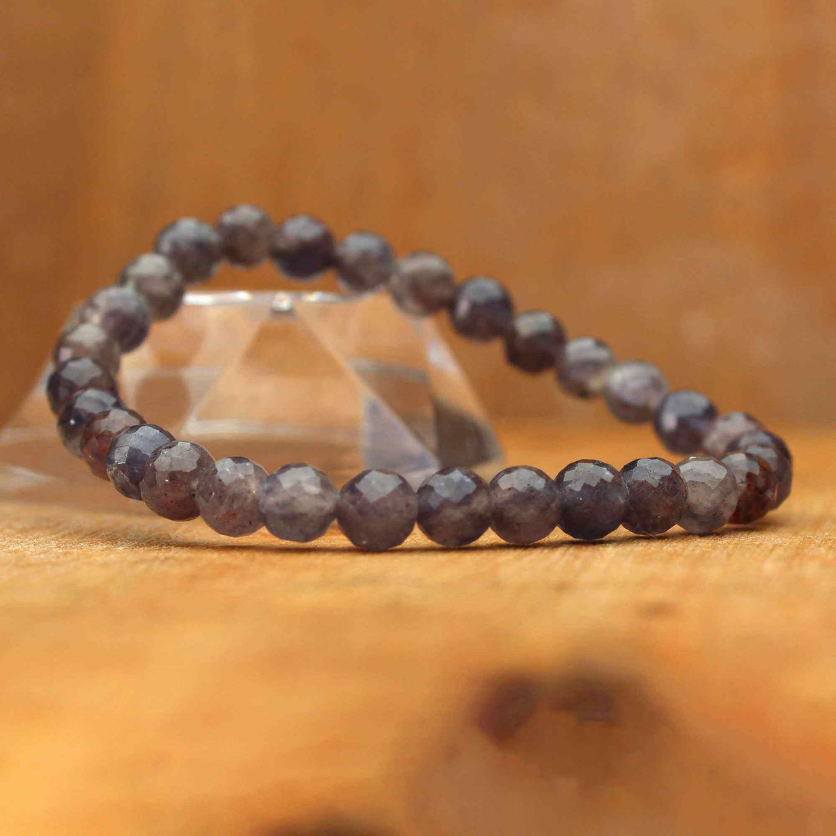 Bloodshot Iolite Faceted Round Bead Bracelet Natural Gemstone Jewelry 59 Ct