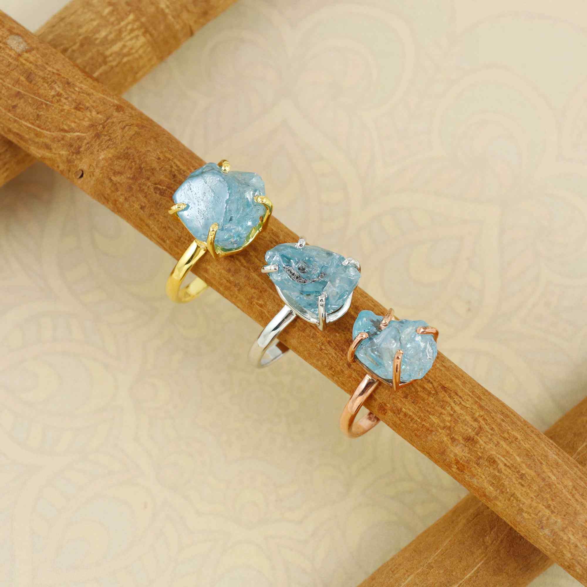 Raw Blue Zircon Ring in 925 Sterling Silver Rough Gemstone Ring Handmade Jewelry