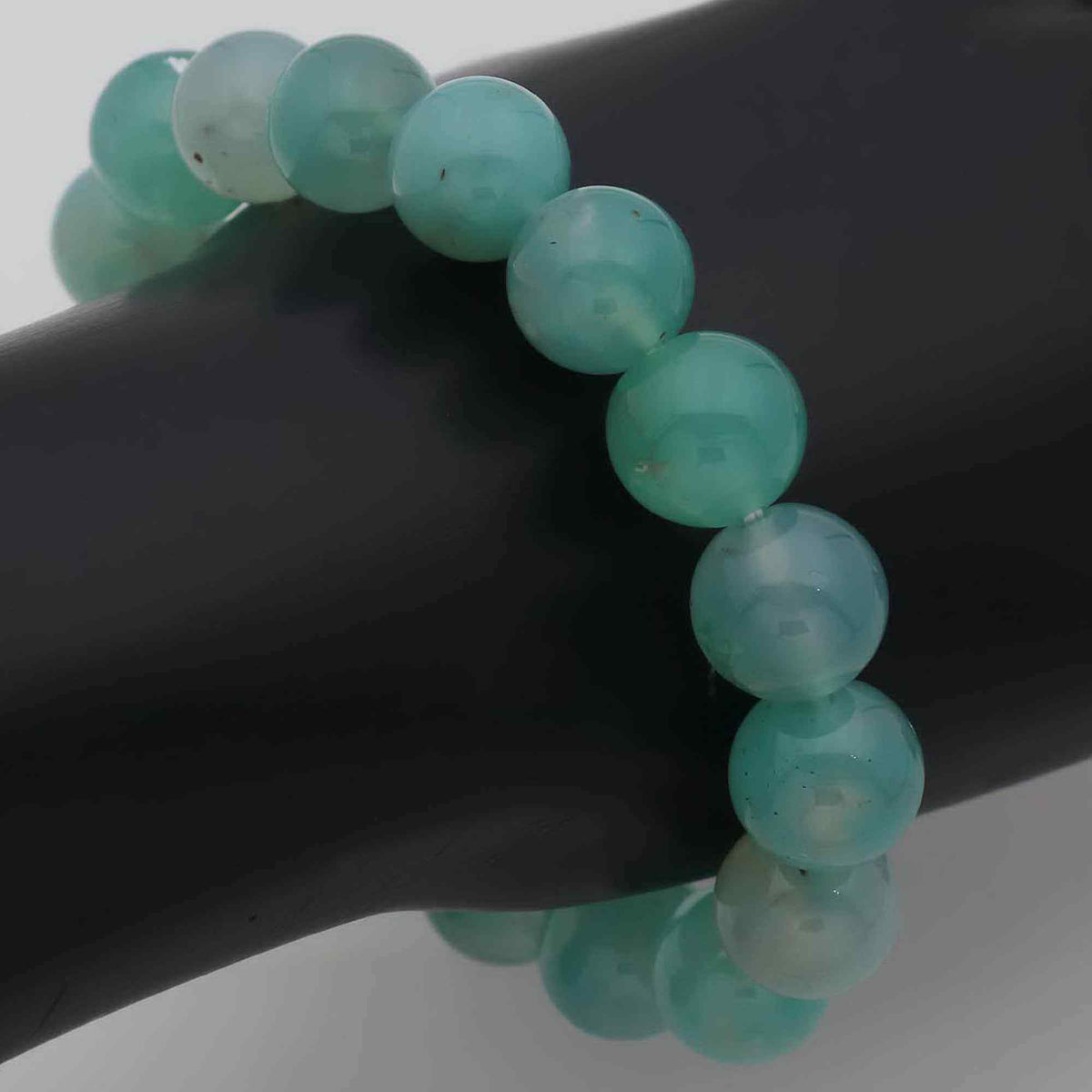 Natural Aqua Chalcedony Healing Bracelet Polished Round Gem Beads Handmade 192 Ct