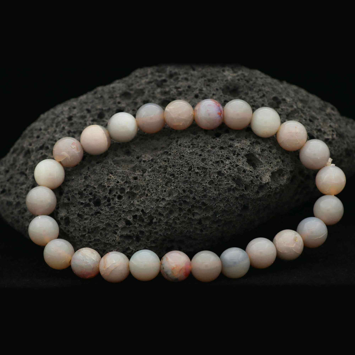 Natural Australian Opal Bracelet 8mm Polished Round Beads 70 Ct Jewelry