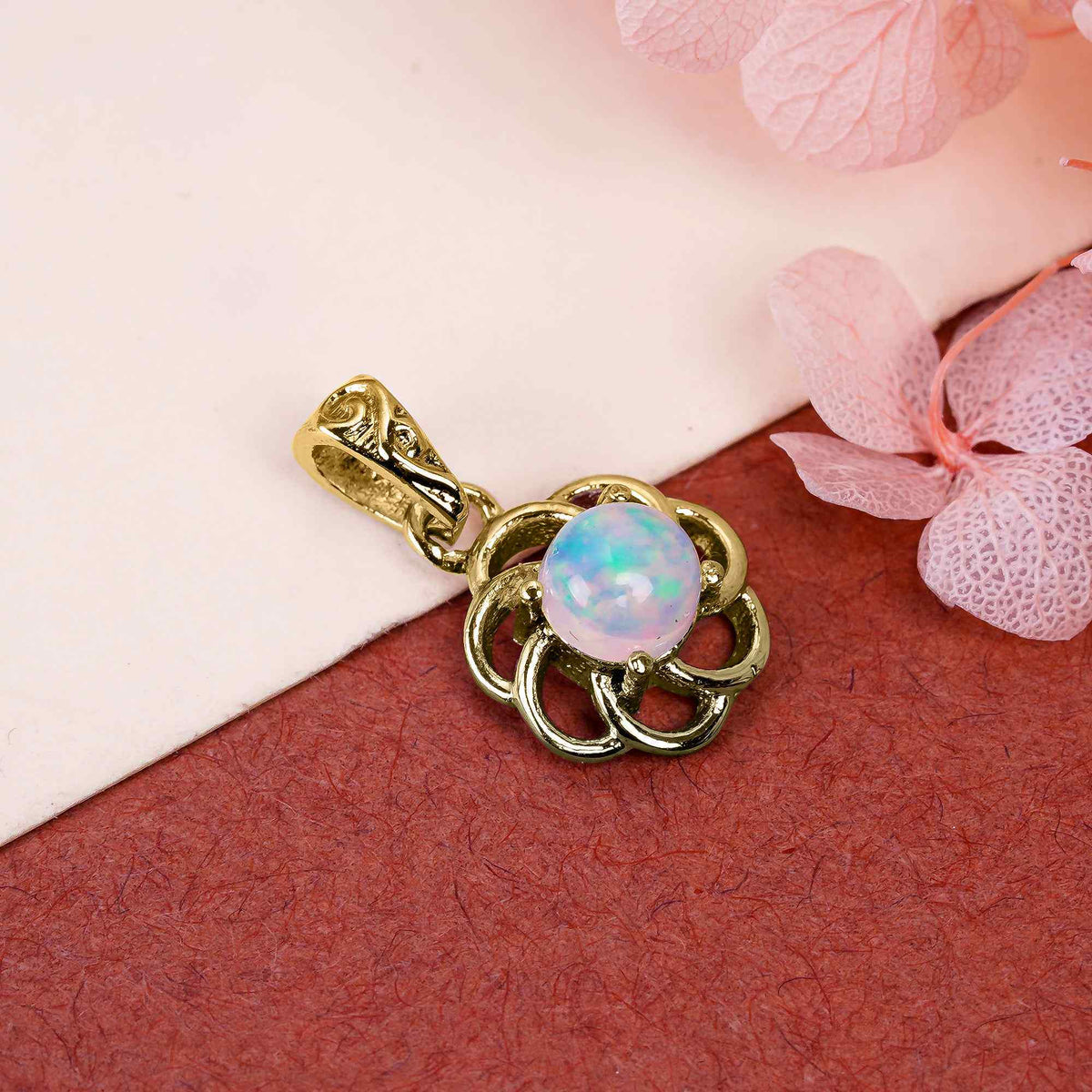 Round Opal Pendant Necklace 5mm Cabochon Gemstone 925 Sterling Silver Dainty Jewelry Gift for Her