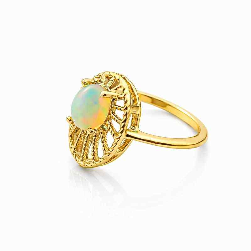 Natural White Ethiopian Opal Ring5x7mm Oval Cabochon in 925 Sterling Silver Handmade Statement Jewelry
