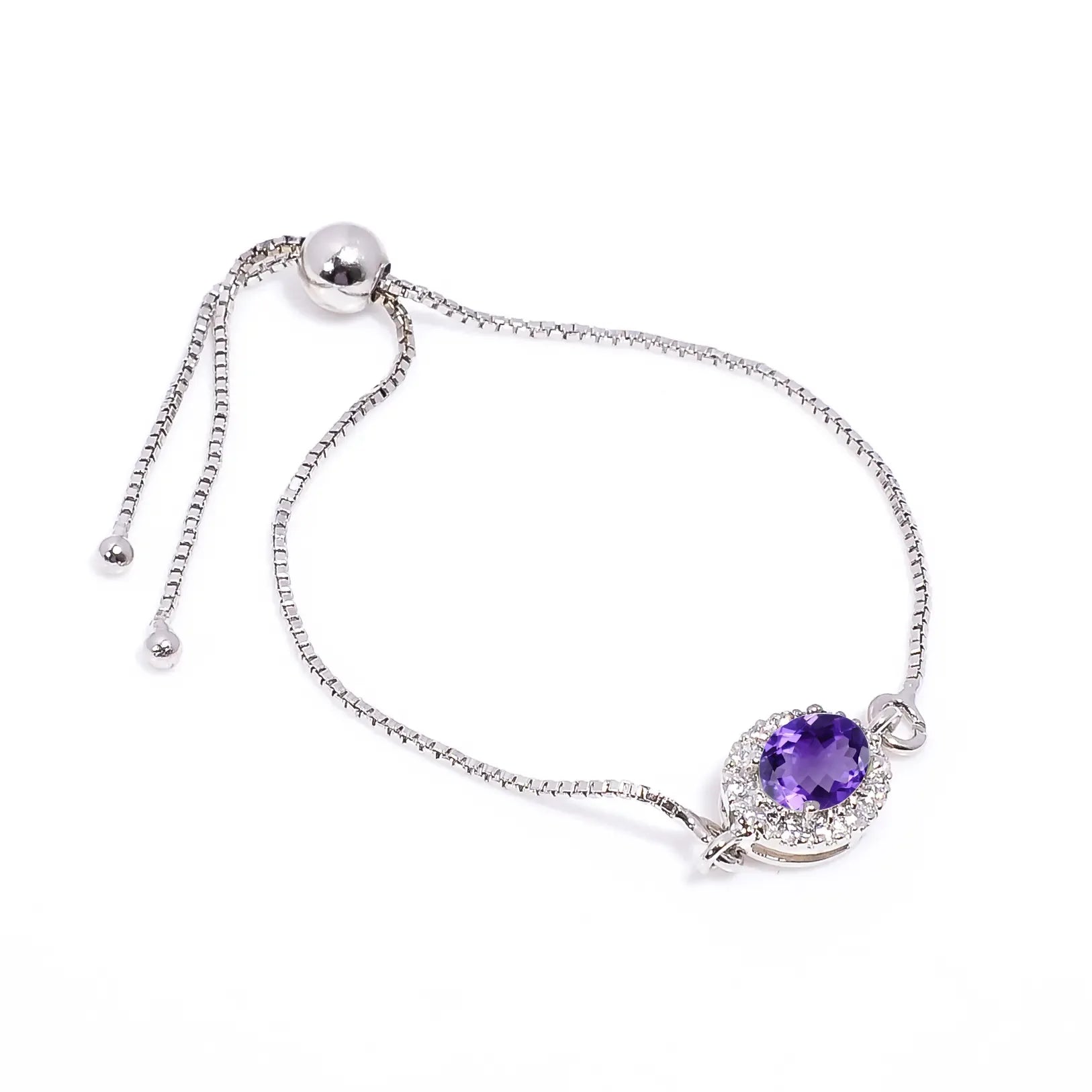 Amethyst Silver Bracelet - Oval Cut 6×8 mm - Himalya Quartz