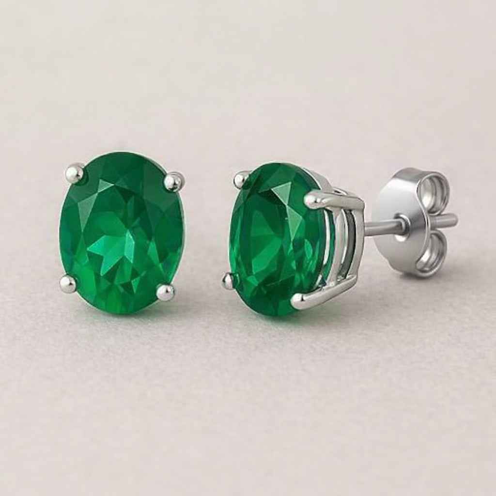 Natural Green Onyx 8x10mm Oval Cut Stud Earrings in 925 Sterling Silver – Gemstone Studs